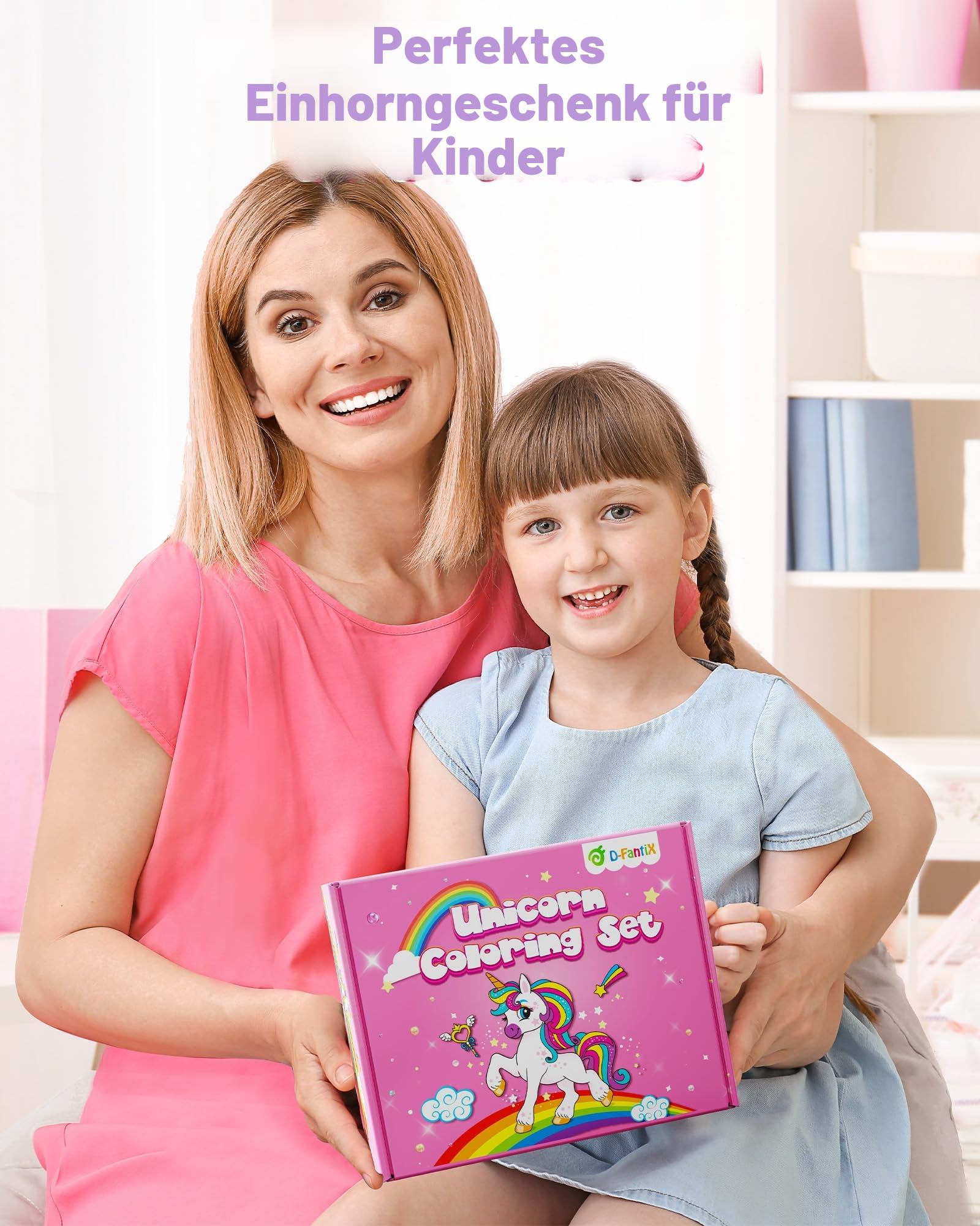 D-FantiX Einhorn Geschenke für Mädchen 4 5 6 7 8-12 Jahre, Malstifte Filzstifte Malset, Buntstifte Set Handtasche Spielzeug für Kinder, Stifte Zeichenset Geschenk Kinder