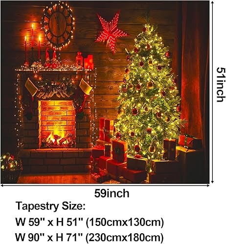 Miniatura 4 de Sevendec Tapiz de Navidad para árbol de Navidad, chimenea, estrella, para colgar en la pared, sala de estar, dormitorio, hogar, dormitorio, 90