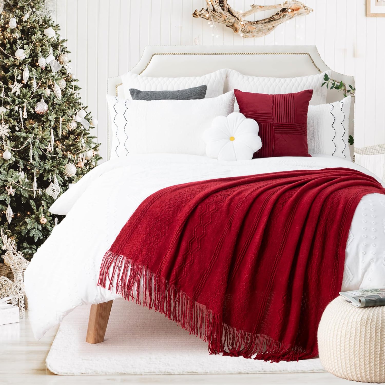 BATTILO HOME Red Throw Blanket for Couch, Soft Decorative Knitted Throw Blanket, Sofa Lightweight Burgundy Throw, 50x60 inches - Image 2