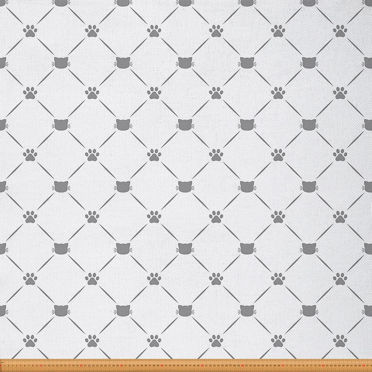 Cat Paws Upholstery Fabric for Chairs,Vintage Geometric Diamond Lines Fabric by The Yard,Kitten Plaid Grid Fabric for Upholstery and DIY Projects,10 Yards,(L920*W150cm) White Gray — image 1