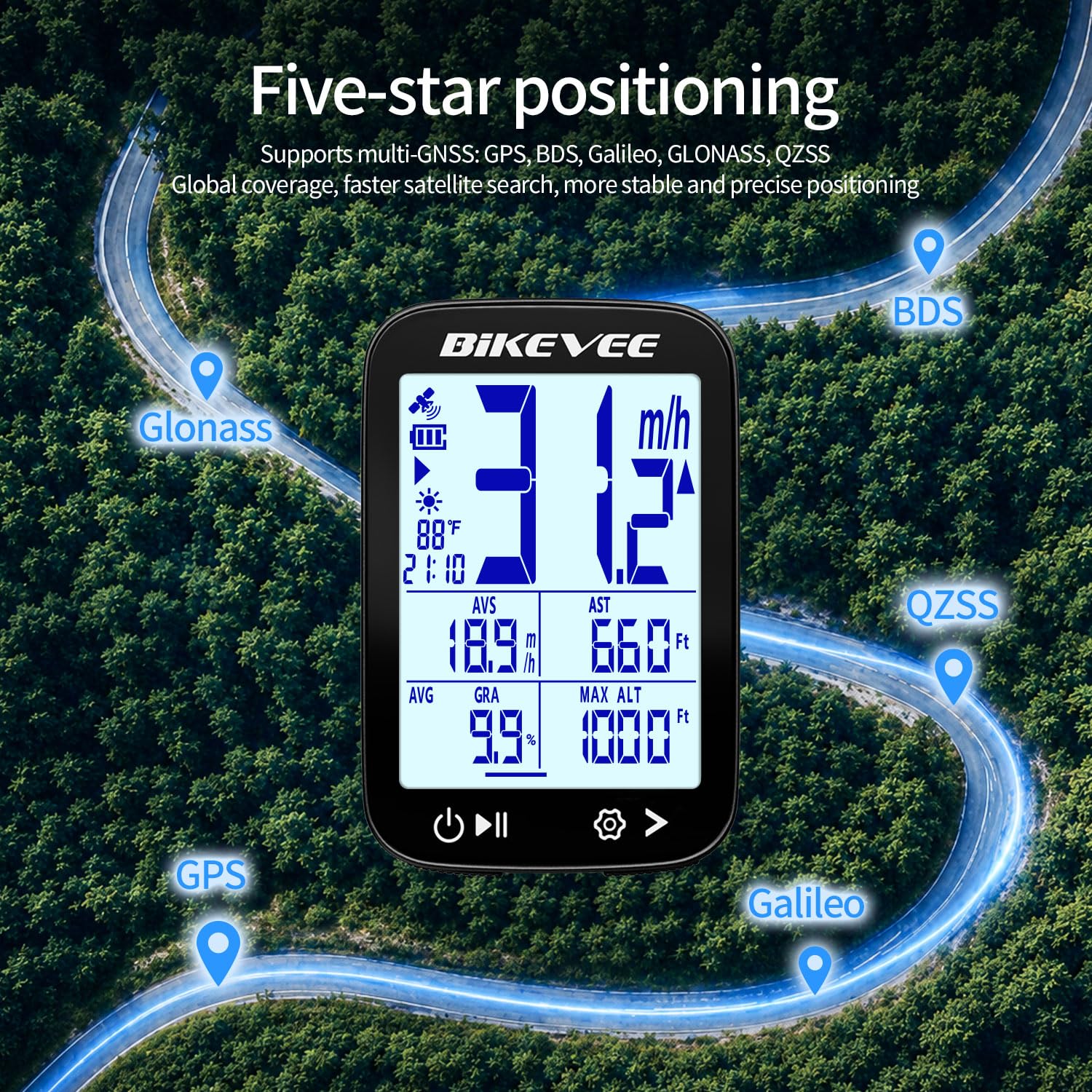 Bezprzewodowy komputer rowerowy GPS, aplikacja Bluetooth | Licznik prędkościomierza rowerowego, aplikacja BIKEVEE, synchronizacja Strava, temperatura, gradient, odległość wznoszenia