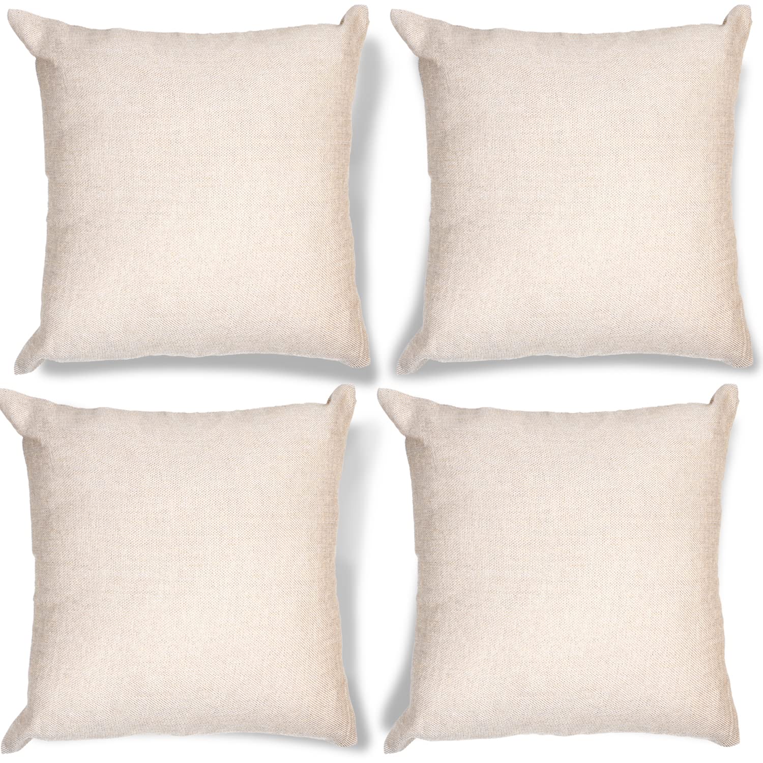 HOKIPO Poly Jute Set of 4 Cover for Pillow Cushion 24x24 Inch, Beige (IN-495-BGE-24IN*4)