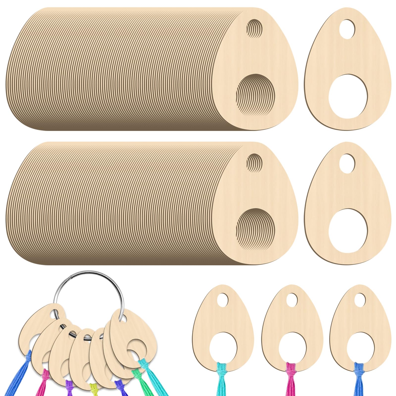 100Pcs Wooden Cross Stitch Sewing Tools Embroidery Floss Organizer, Floss Drops, 1.9x1.3inch Cross Stitch Thread Organizer, Embroidery Floss Storage,Teardrop Wood Thread Drops Floss Bobbins