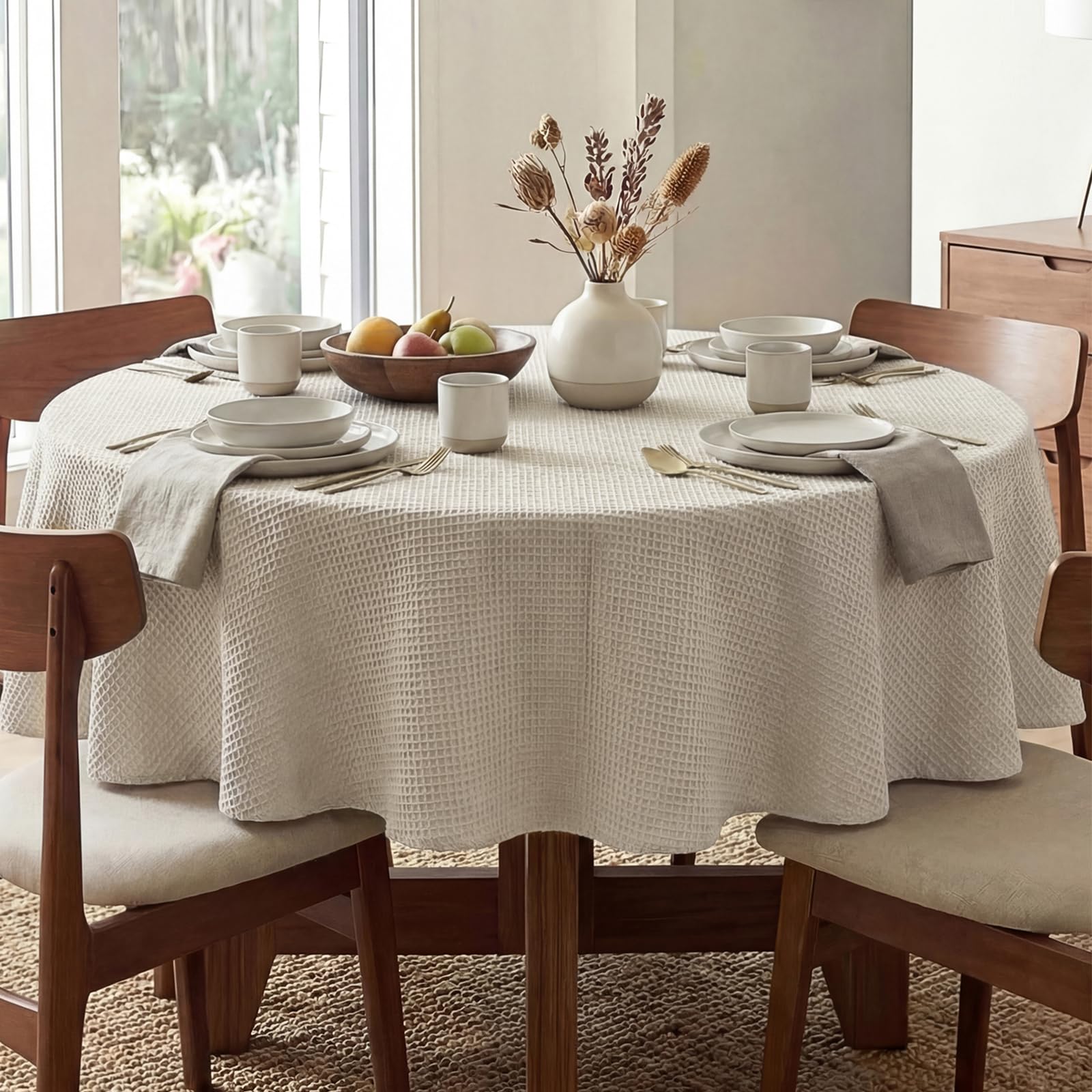 Photo 1 of H.VERSAILTEX Round Waffle Textured Tablecloth 60" Natural
