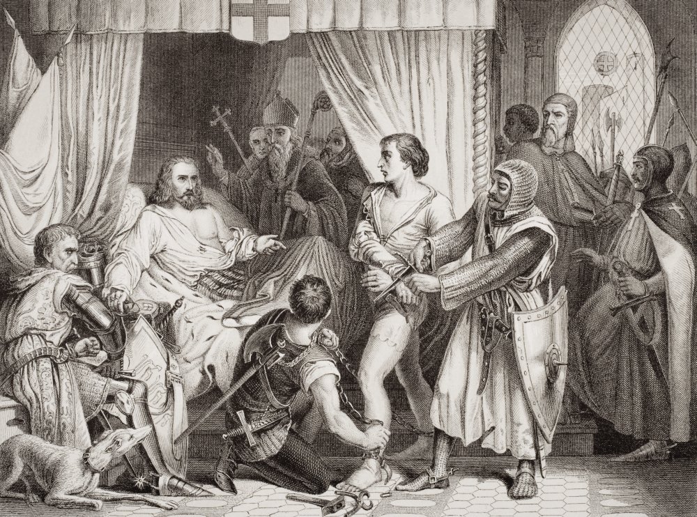 Richard Coeur De Lion Forgiving Bertrand De Gurdun che aveva attratto la sua vita nel 1199. Richard I Aka Richard The Lionheart, English Monarch 1157-1199. Inciso da Thomas marrone dopo John Cross