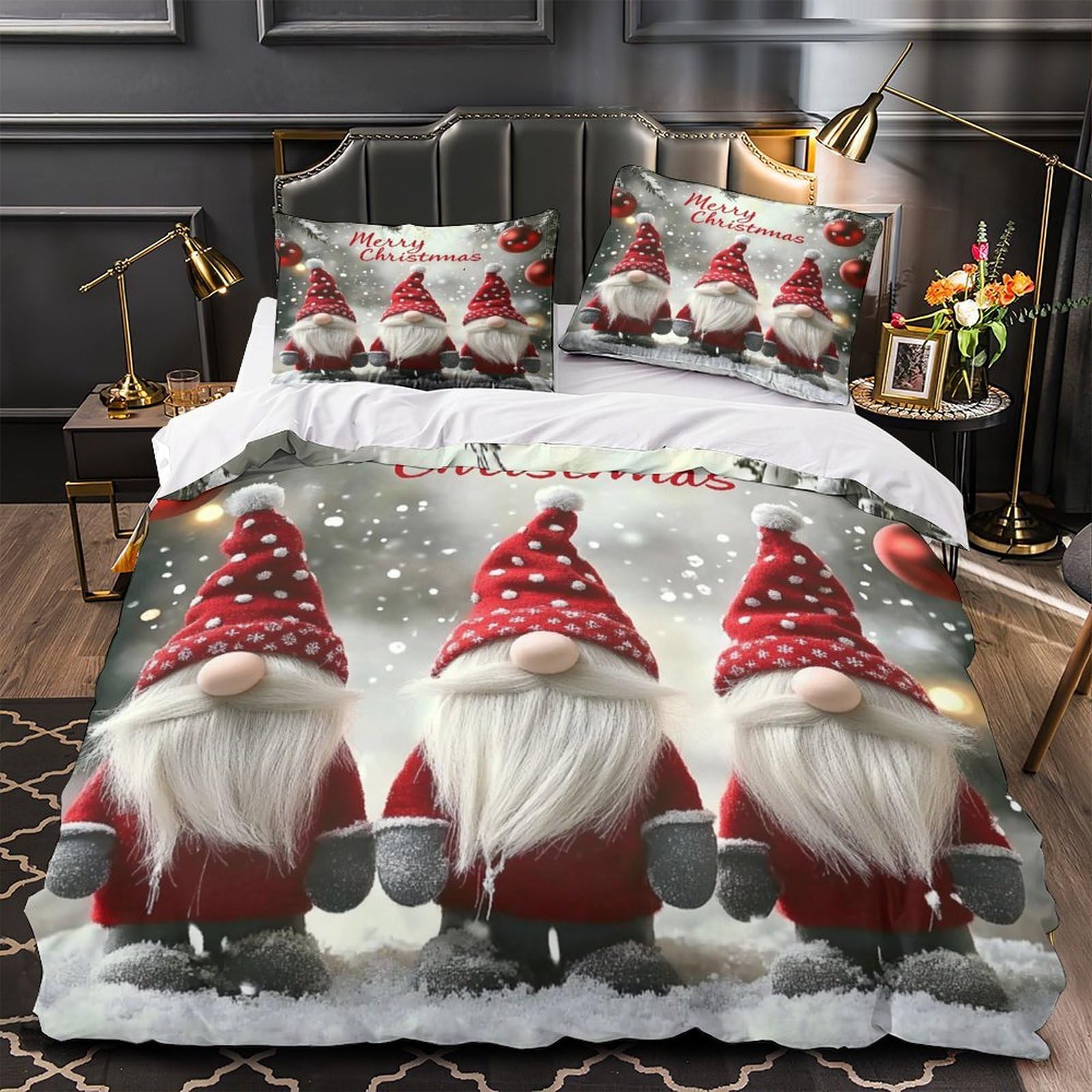 Gnomes de Noël parure de lit 3D effet microfibre ultra douce durable