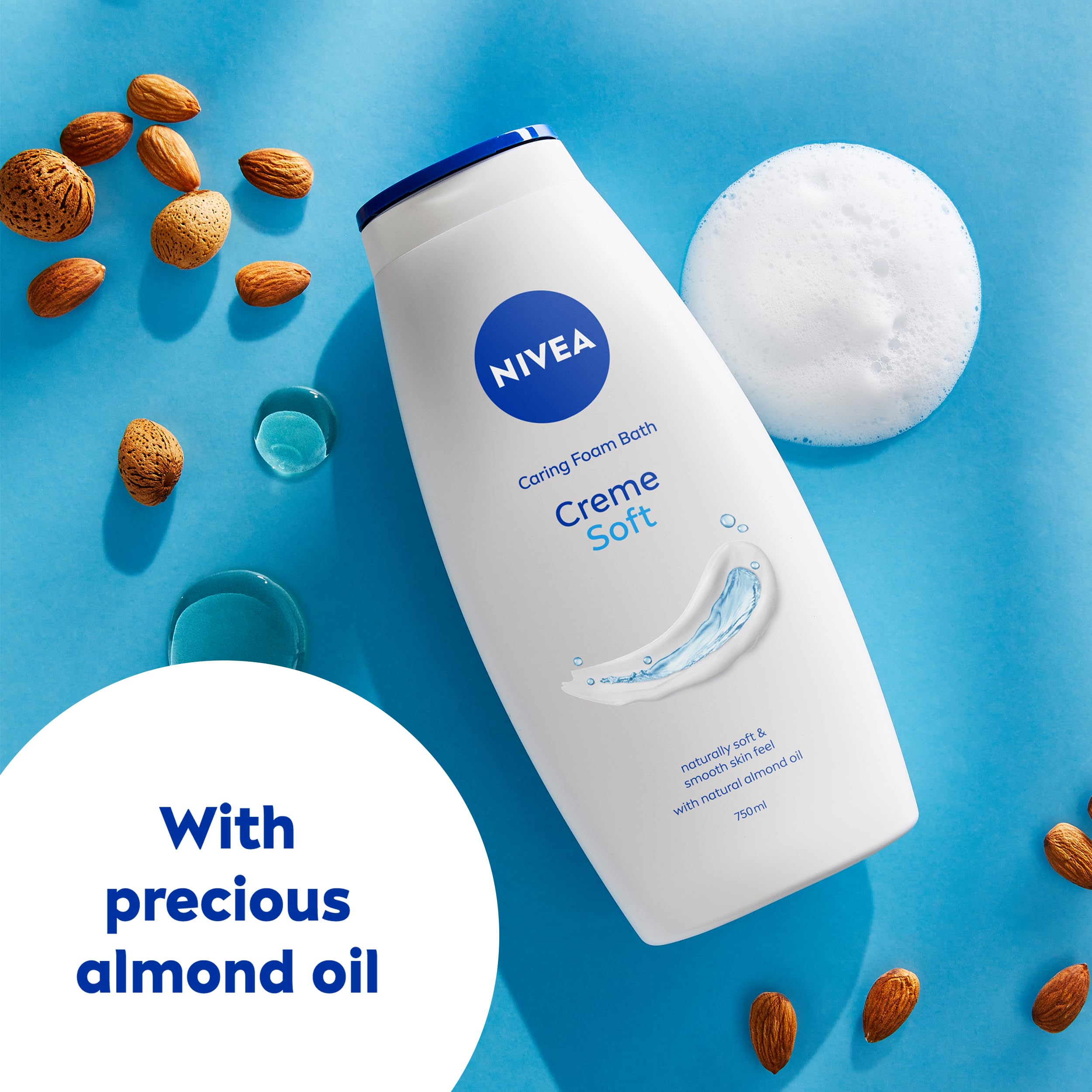 NIVEA Crème Soft Shower & Bath Foam (750ml), Caring Bath Body Cream Enriched with Almond Oil, Moisturising Body Wash - Image 3