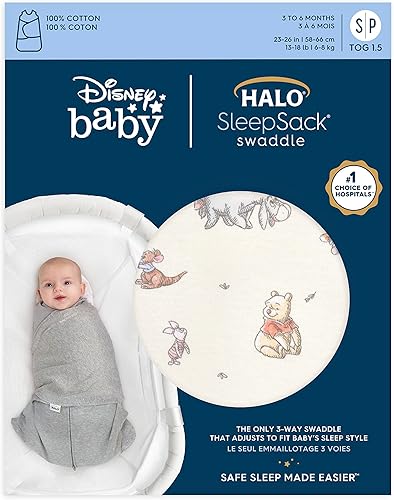 Miniatura 2 de HALO Disney - Saco de dormir 100% algodón, manta ajustable de 3 vías, TOG 1.5, Winnie Frolic, recién nacido, 0-3 meses