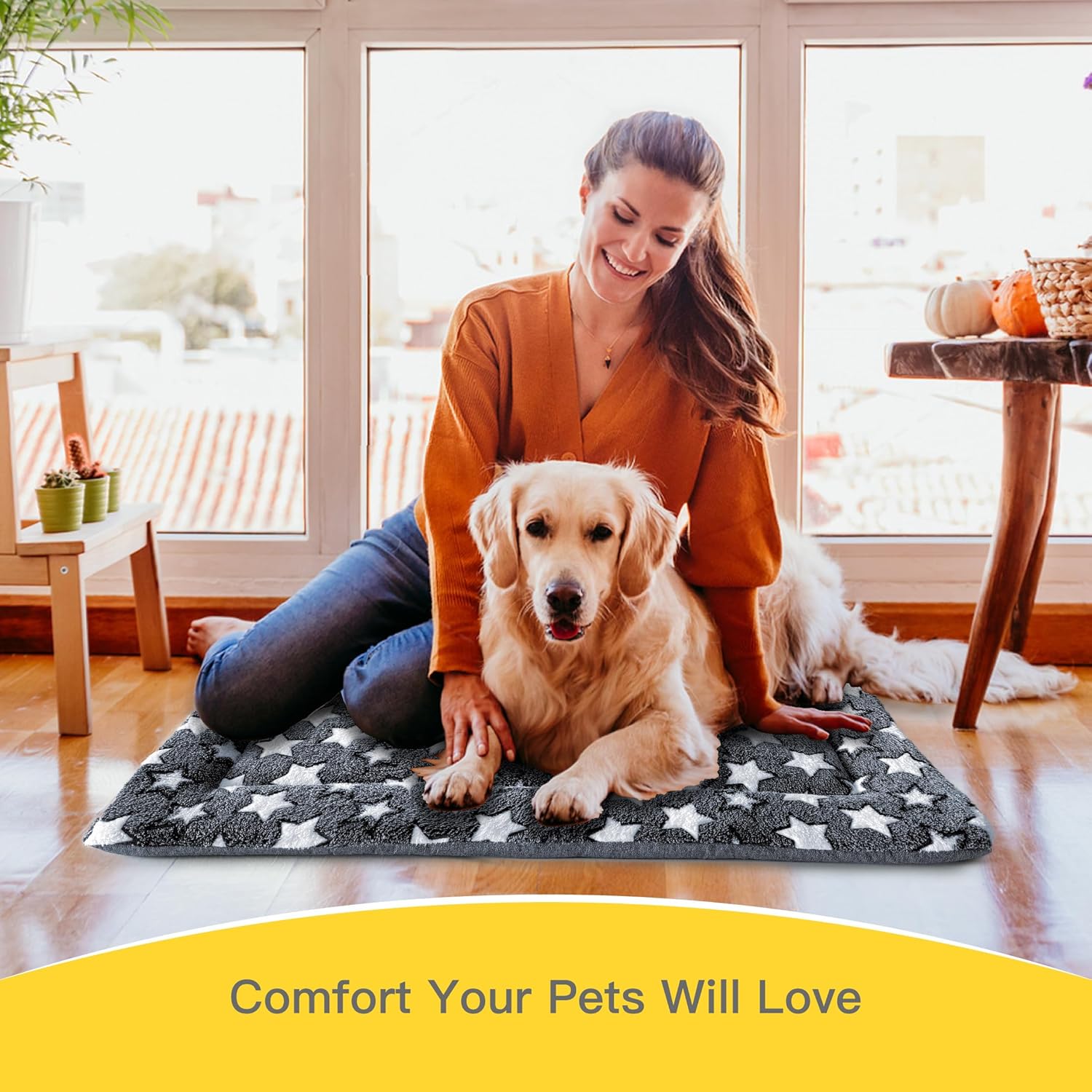 Large Dog Bed Mat, Washable Dog Crate Pad with Non-Slip Bottom, Soft Kennel Pad for Large Dog Crate, Dog Cage for Large Dogs, Indoor Outdoor Dog Bed, Sleeping Mat, Gray, 35x23x1.5 in