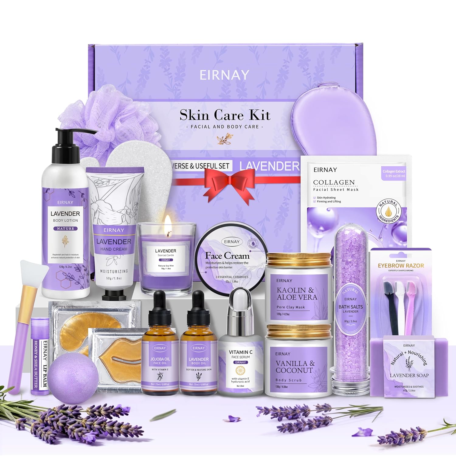 Christmas Gifts for Women, Spa Gifts Basket for Women, 21pcs Lavender Bath and Body Gift Basket, Self Care Gifts, Facial Skin Care Set, Birthday Gifts for Mom, Wife, Girlfriend, Sister