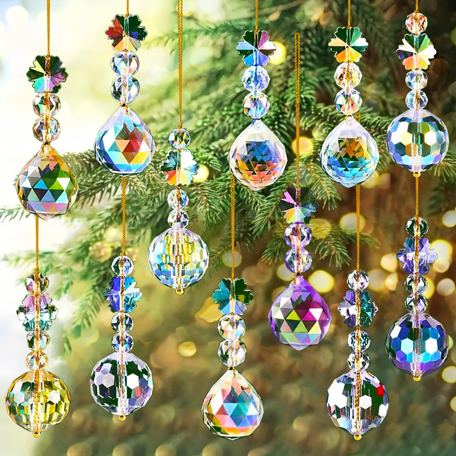 12Pcs Crystal Christmas Tree Decorations,Christmas Hanging Ornaments,Xmas Tree Decoration Set,Iridescent Glass Ball Drop Ornament For Home,Wedding Party Decor