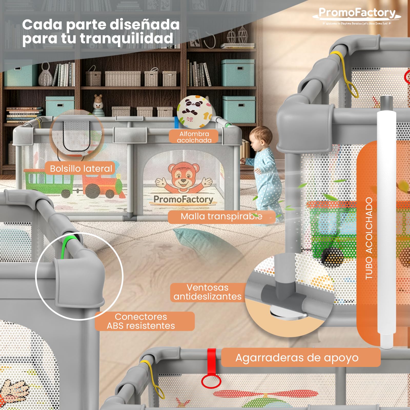Parque Infantil Bebe 120x180cm con Alfombra acolchada, 50 Bolas, Agarraderas y Bolsas de Transporte - Corralito con Malla Transpirable para Bebés (Gris) XXL