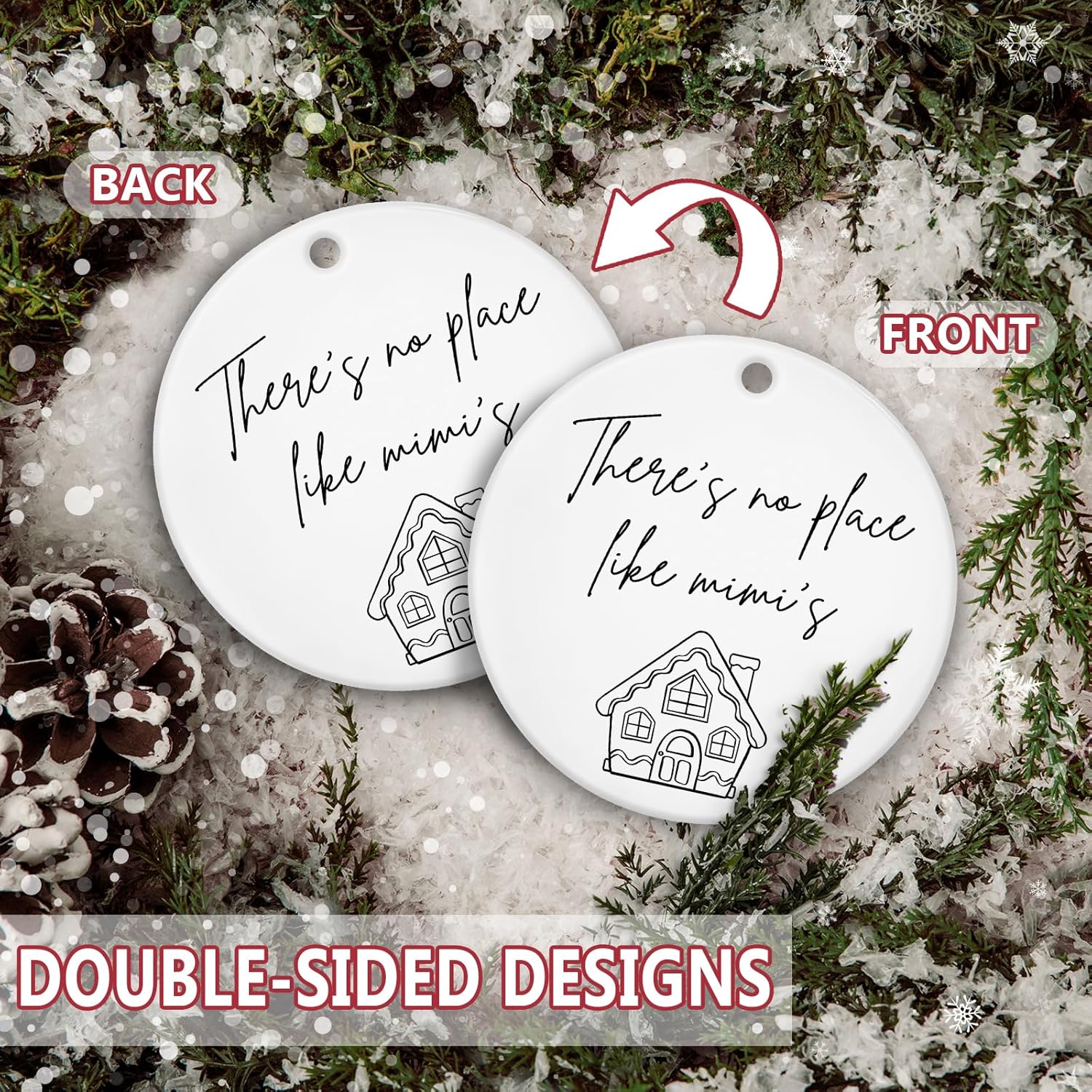 There's No Place Like Mimi's Ornament, Mother's Day Birthday Gifts for Grandma from Grandkids Grandchild Ceramic Ornament Keepsake, Mimi Gifts Hanging Ornaments for Christmas Tree Decoration - Image 5