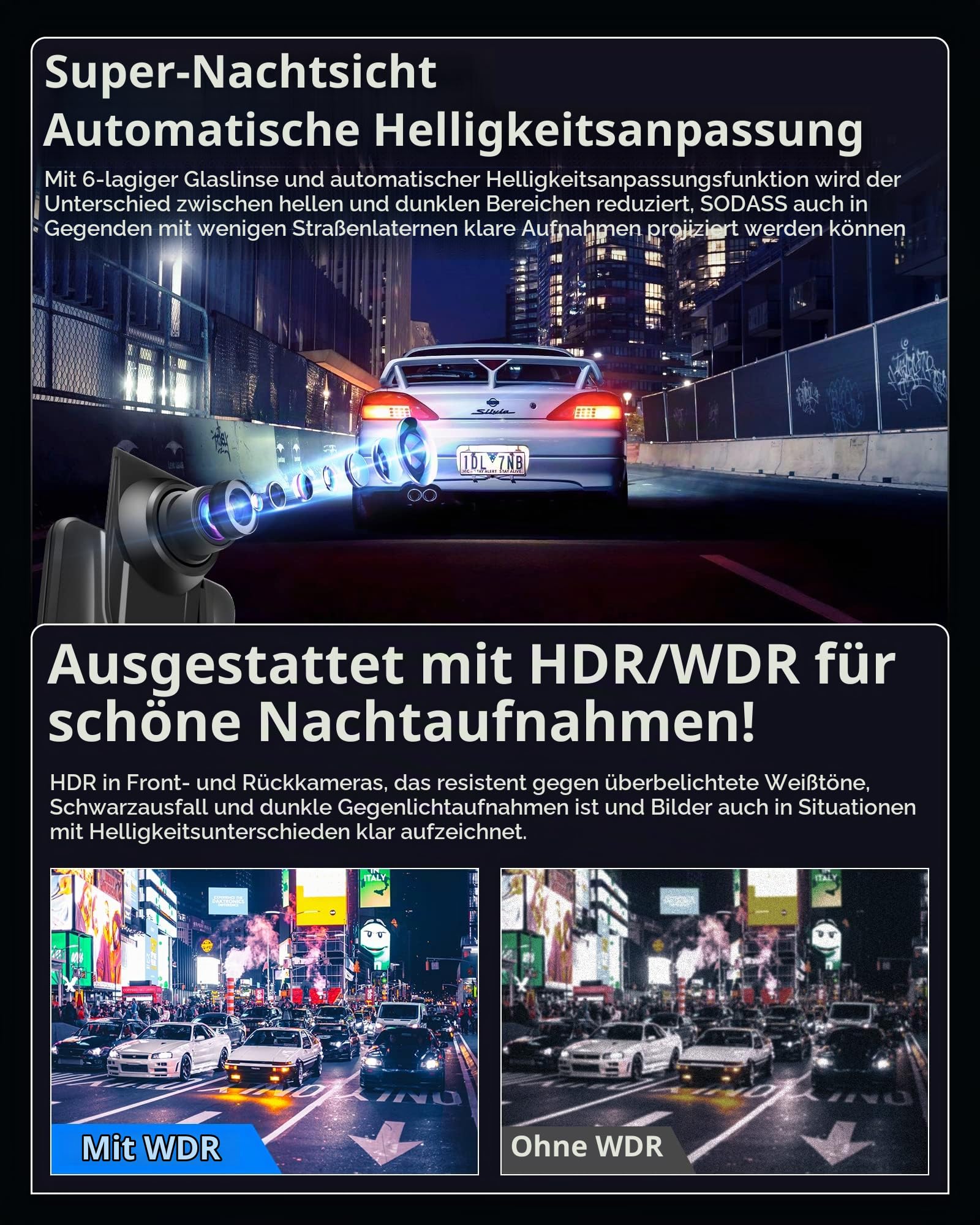 4K+2.5K Dashcam Auto Spiegel Dashcam mit Rückfahrkamera 12''Spiegel Vorne Hinten Auto Kamera mit GPS und 64G SD-Karte WDR Loop-Aufnahme G-Sensor