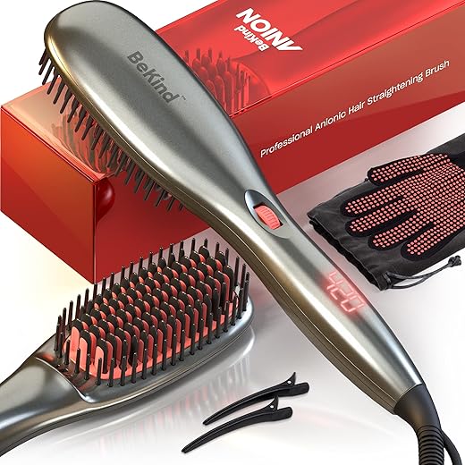 BeKind Anion 30-in-1 Hair Straightener Brush, Built in Upgraded Anion Feature, 15s Fast Heat-up, Multiple Temperature Settings (from 265℉ to 450℉) with Anti-Scald Design, Gifts for Girls Women