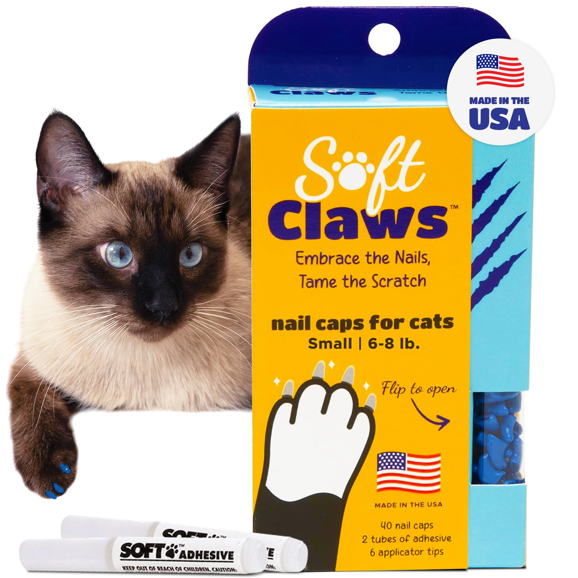 Soft Claws Cat Nail Caps for Small Cats – (40 Caps, Pink Sparkle) - Veterinarian-Developed | Protects Furniture & Skin - Easy to Apply, Long-Lasting Anti-Scratch Soft Cat Claw Covers