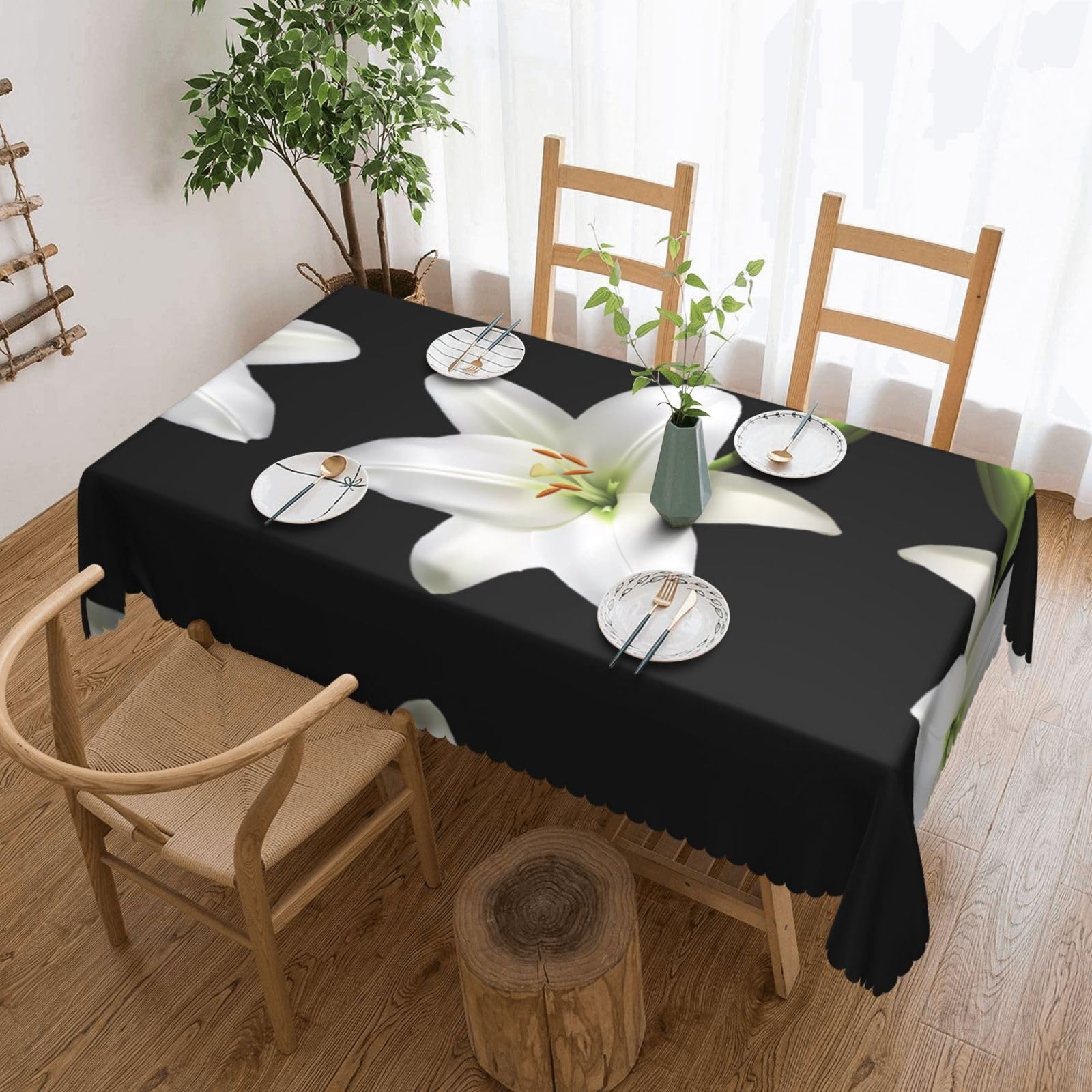 HLSBSSL beautiful-Lily Patterned square lace tablecloth, wrinkle-resistant and durable, suitable for dining tables, parties, etc.