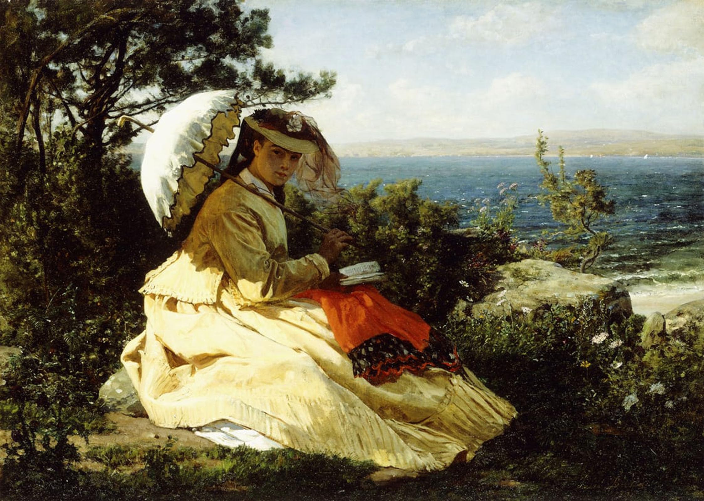 POSTERIIk Famous Modern Artwork Art Mural the Woman with the Parasol Bay of Douarnenez by Jules Breton Oil Paintings Pictures for Home Decor 60x90cm