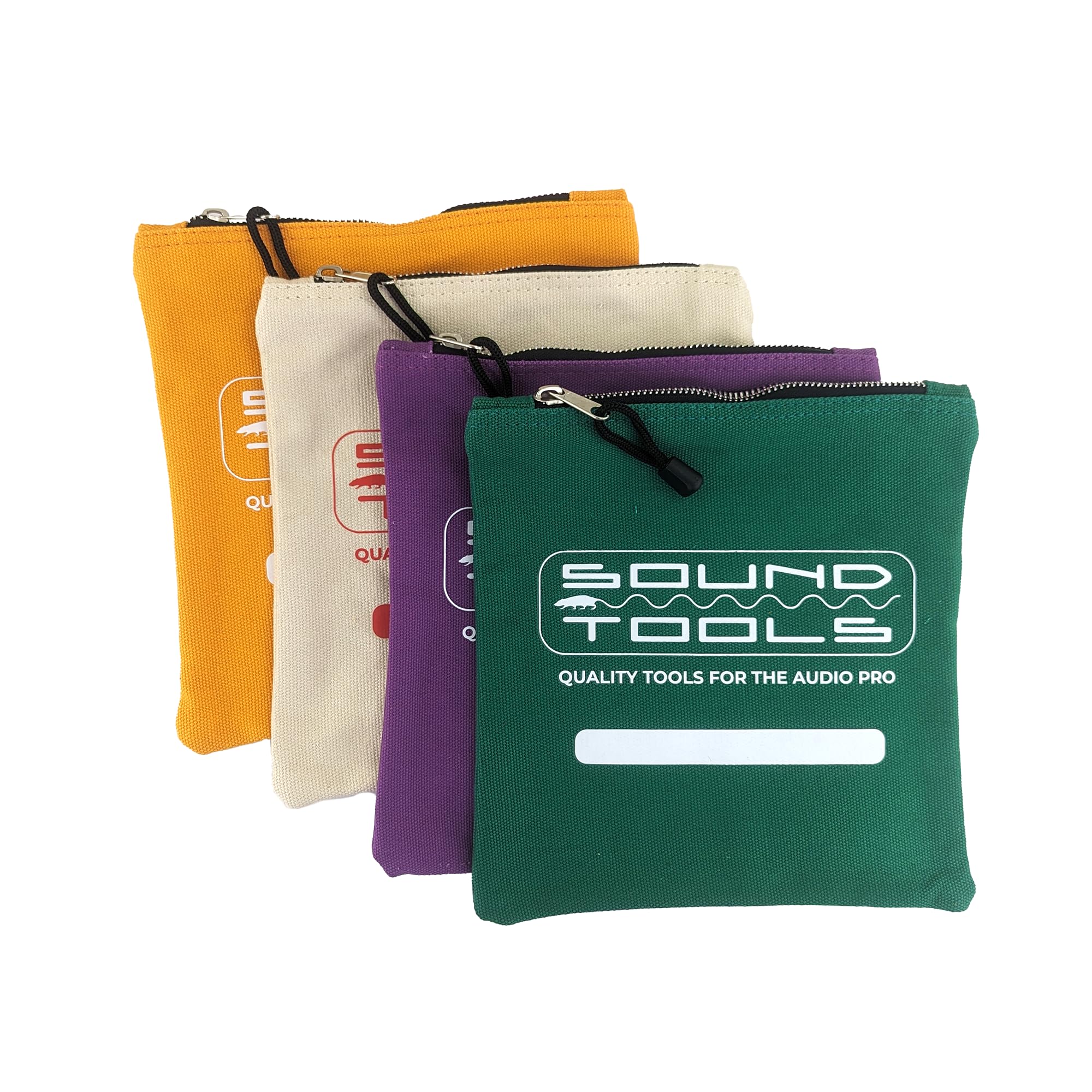 Sound Tools4 Pack Canvas Heavy Duty Tool Bags, Multipurpose Pouch With Zippers and Scribble Labeling Strip (Purple, Green, Yellow, White)