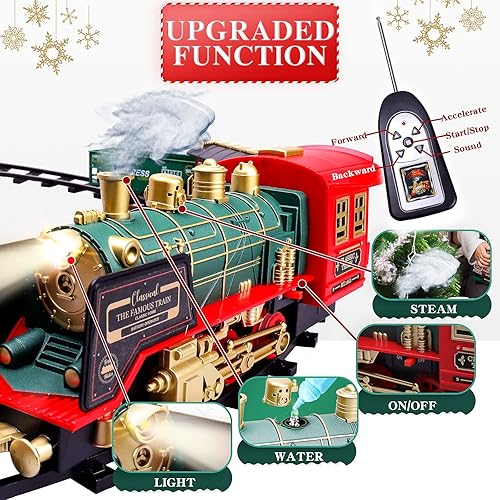 Miniatura 3 de Juego de trenes de control remoto, juegos de trenes de Navidad para debajo del árbol, motor de locomotora de vapor con humos, sonidos y luz, juguete