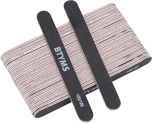 BTYMS 25 limas de uñas para uñas acrílicas y uñas naturales, grano 100180, pulidores de uñas negras de doble cara, limas de uñas