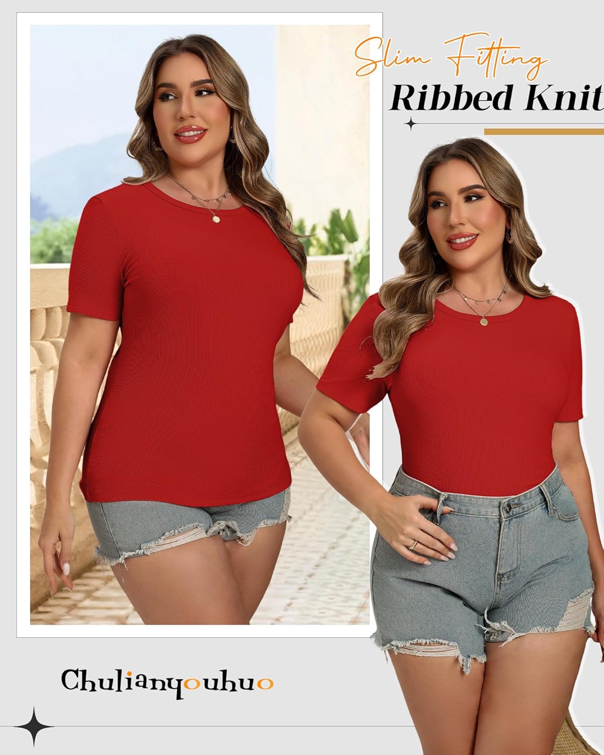 Chulianyouhuo Women's Plus Size Tops Crew Neck Ribbed T Shirt Slim Fitted Basic Short Sleeve 2026 Trendy Blouses Tees - Image 5