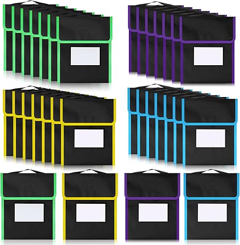 Outus 32 bolsas medianas para libros para aula, bolsas de nailon negro para libros de lectura para estudiantes con etiqueta de nombre transparente,