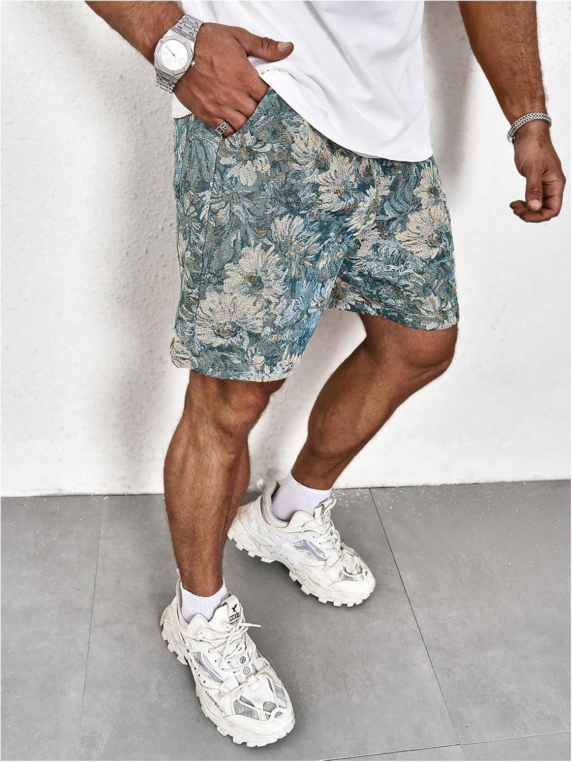 GORGLITTER Men's Floral Embroidery Drawstring Shorts Graphic Paisley Casual Gym Shorts - Image 3