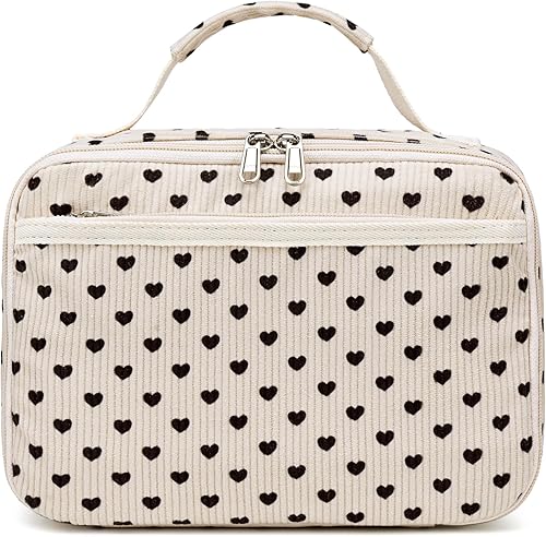 Miniatura 9 de Lonchera infantil de pana con aislamiento térmico para niñas, kit de bolsa de almuerzo reutilizable para viajes escolares (corazón)