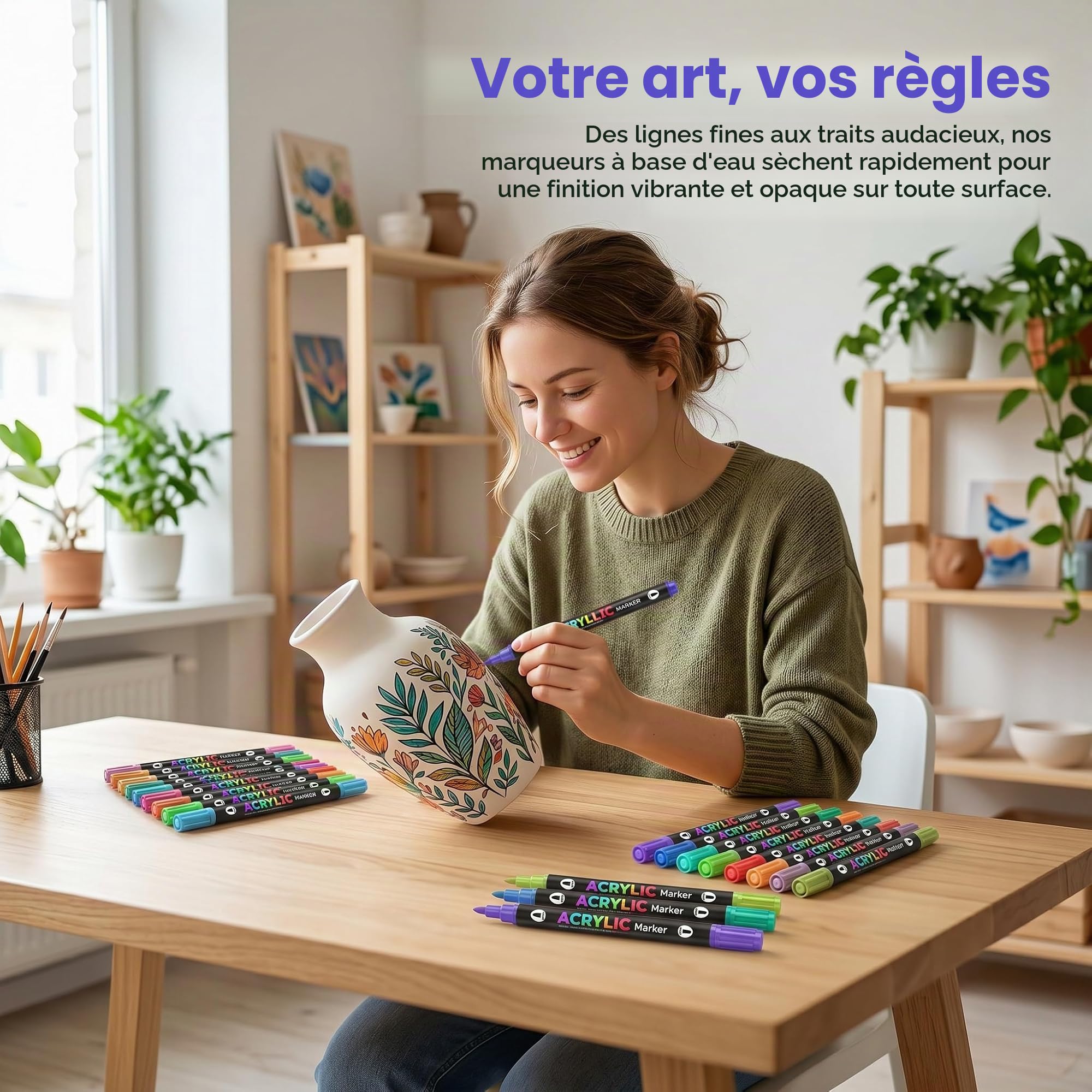 L'acryl'art - Coffret De Feutres Acryliques 168, L'acryl'art Coloriage Séchage Rapide Anti-Taches, Feutre Acrylique Coloriage Magique, Acrylic Marker Pour Pierres œU.S Bois Plastique Verre (168)