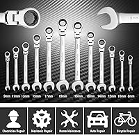 Vista 2 de DURATECH Juego de llaves de trinquete de cabeza flexible, juego de llaves combinadas, 72 dientes, métricas, 12 piezas, tamaño cubre 0.315-0.748 in