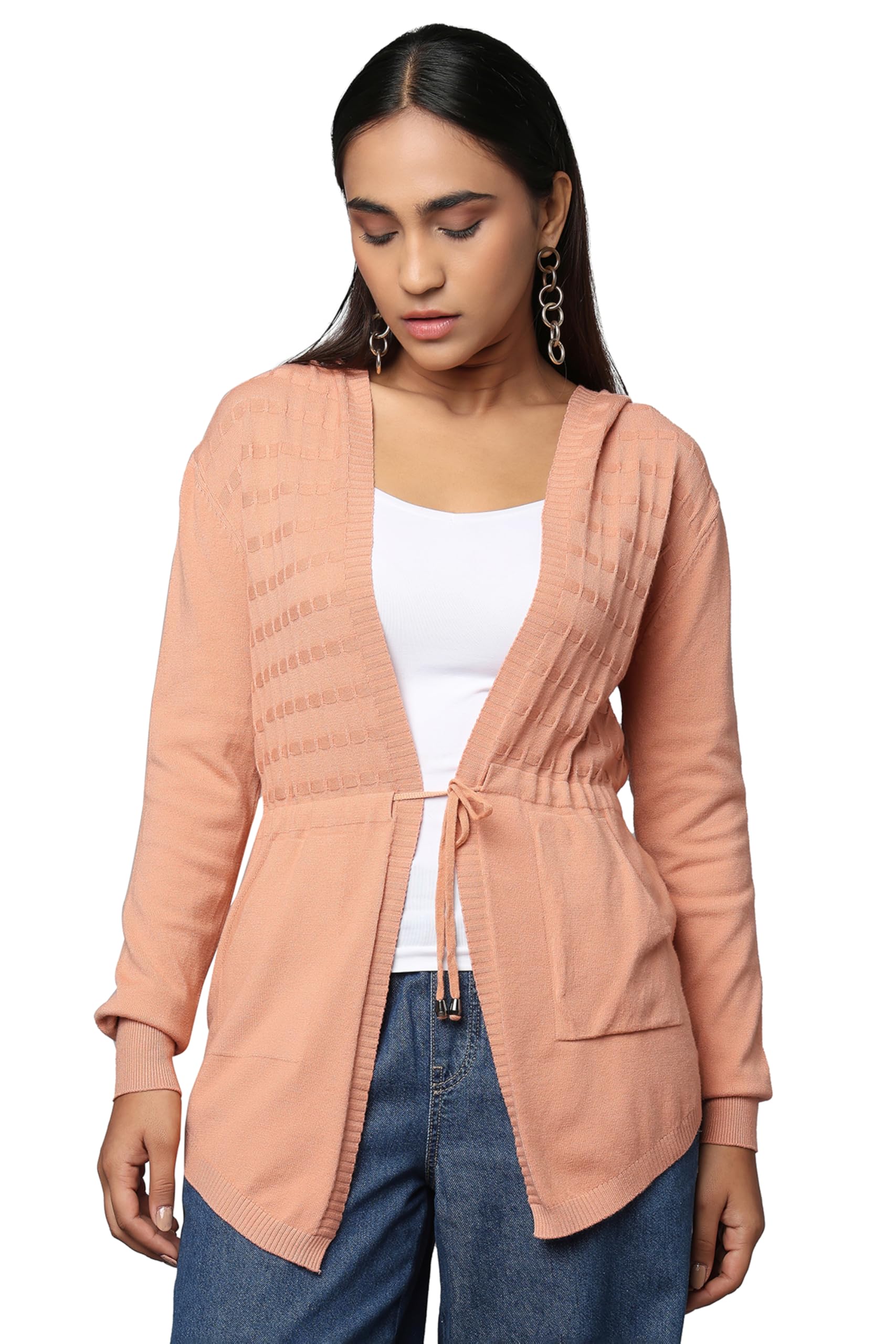 Women's Hooded Knit Cardigan Sweater | Casual Zip-Up Hoodie with Pockets | Long Sleeve Textured Knitwear for Winter & Fall Layering-image-11