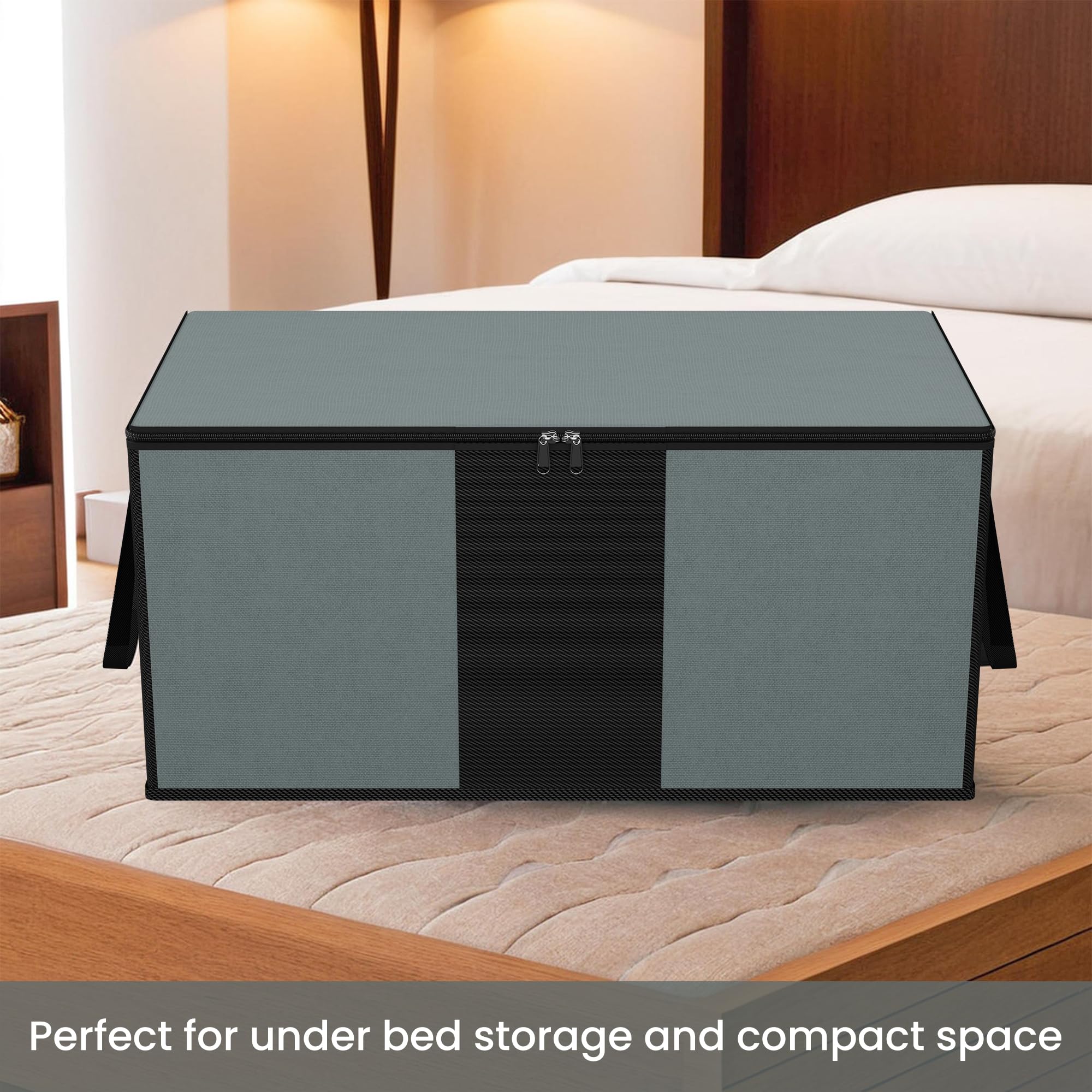 Kuber Industries Unterbett-Aufbewahrungstasche, Schrank-Organizer mit Griff, groß, wasserdicht, faltbare Deckentaschen, Schwarz, Grau, 4 Stück