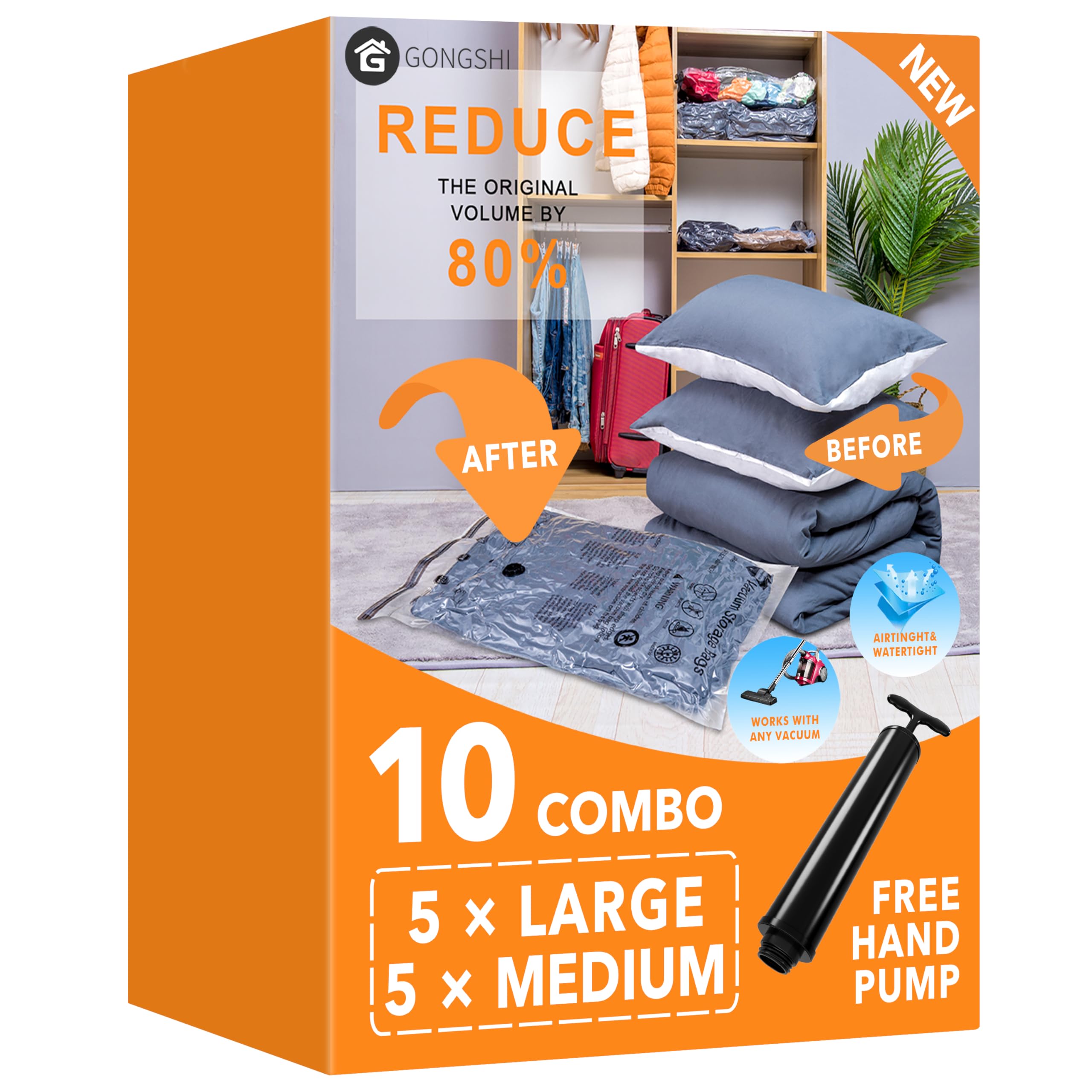 GONGSHI Vacuum Storage Bags, Space Saver Seal Bags For Clothing, Blankets, Comforters, Pillows, Clothes Storage,Travel Luggage.5 L 5 M