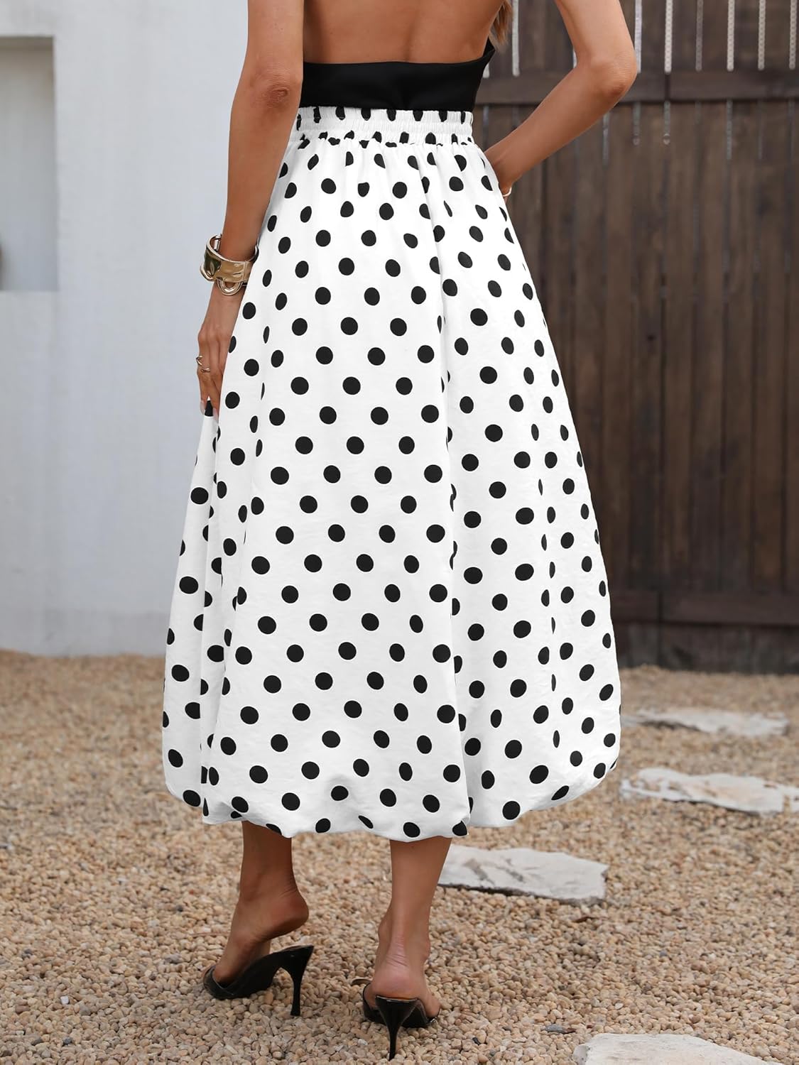 ELLEVEN Women's Bubble Maxi Skirt, Elastic Waist Puffy Hem A-Line Skirt with Pockets - Image 3