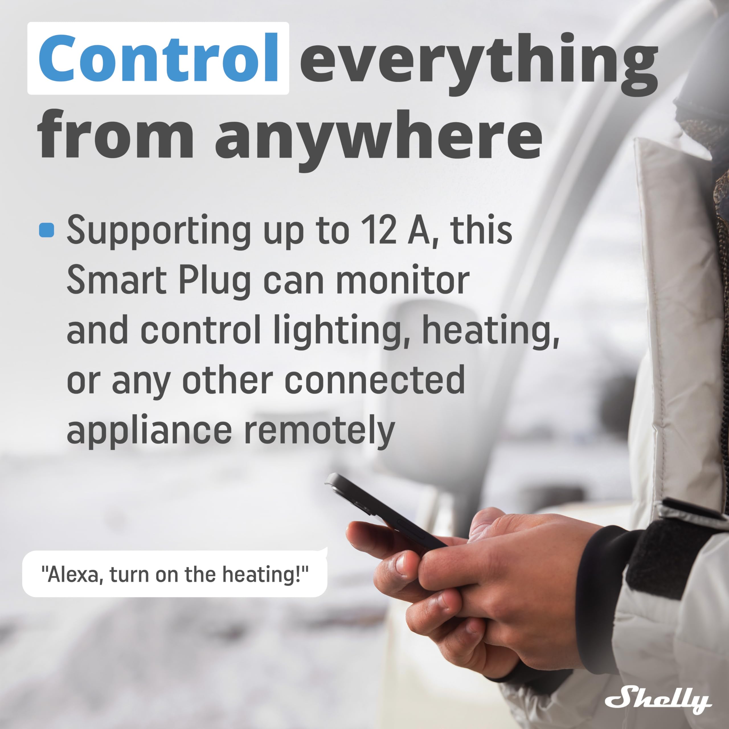 Shelly AZ Plug Czarny, Inteligentna Wtyczka z Pomiarem Energii, Gniazdko Zdalnego Sterowania, Max 2500W (12A), Wskaźniki LED,Automatyka domowa, Bluetooth i Wi-Fi, Alexa i Google Home, iOS, Android