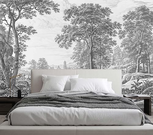 Miniatura 2 de Papel tapiz vintage con diseño de bosque de árboles grises, papel tapiz grande para dormitorio y sala de estar (no autoadhesivo)
