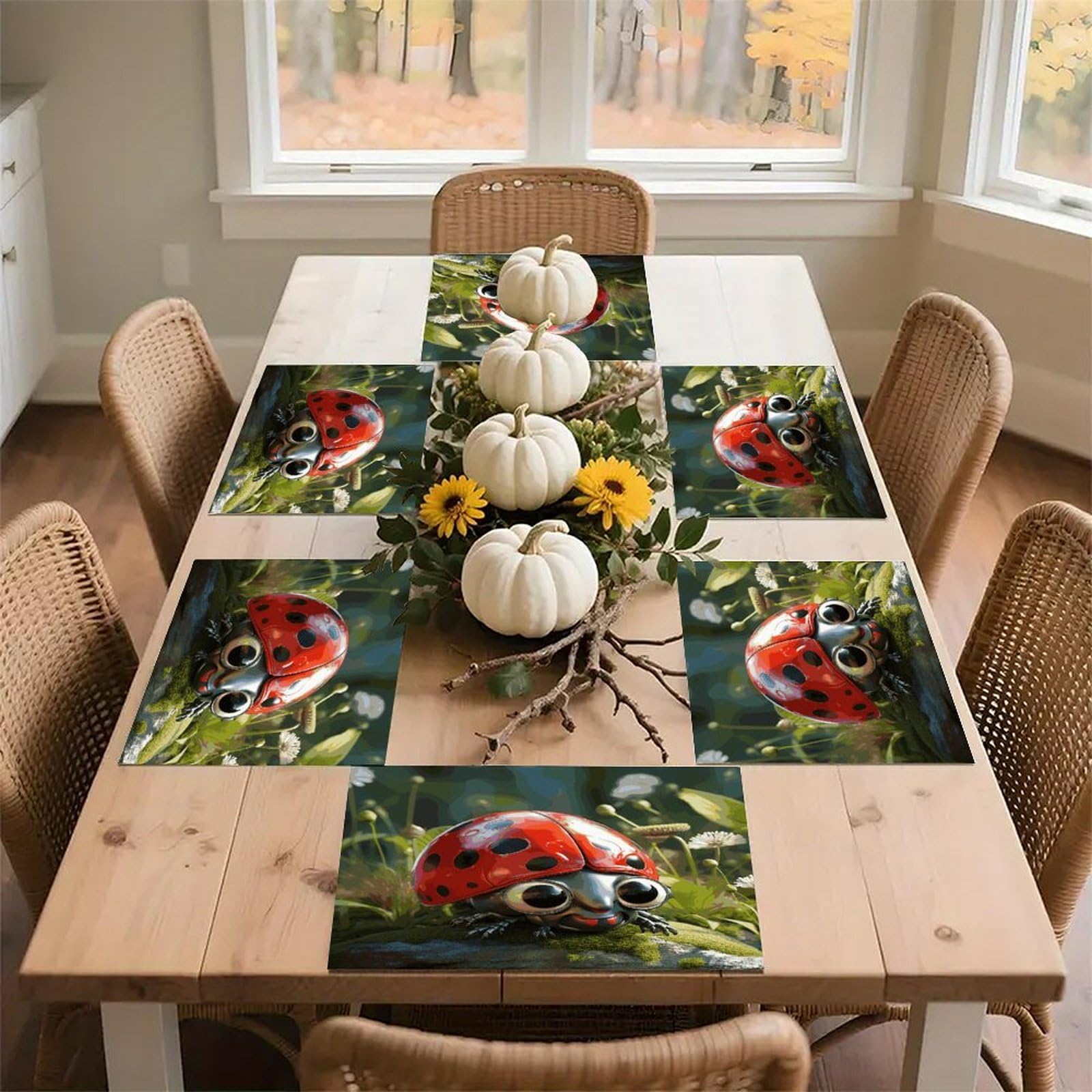 Cartoon Ladybug Placemats Heat-Resistant Washable Place Mats Anti Slip Dining Table Place Mats Wipeable Dining Table Mats Kitchen Decoration Placemats 17.7’’×11.8’’