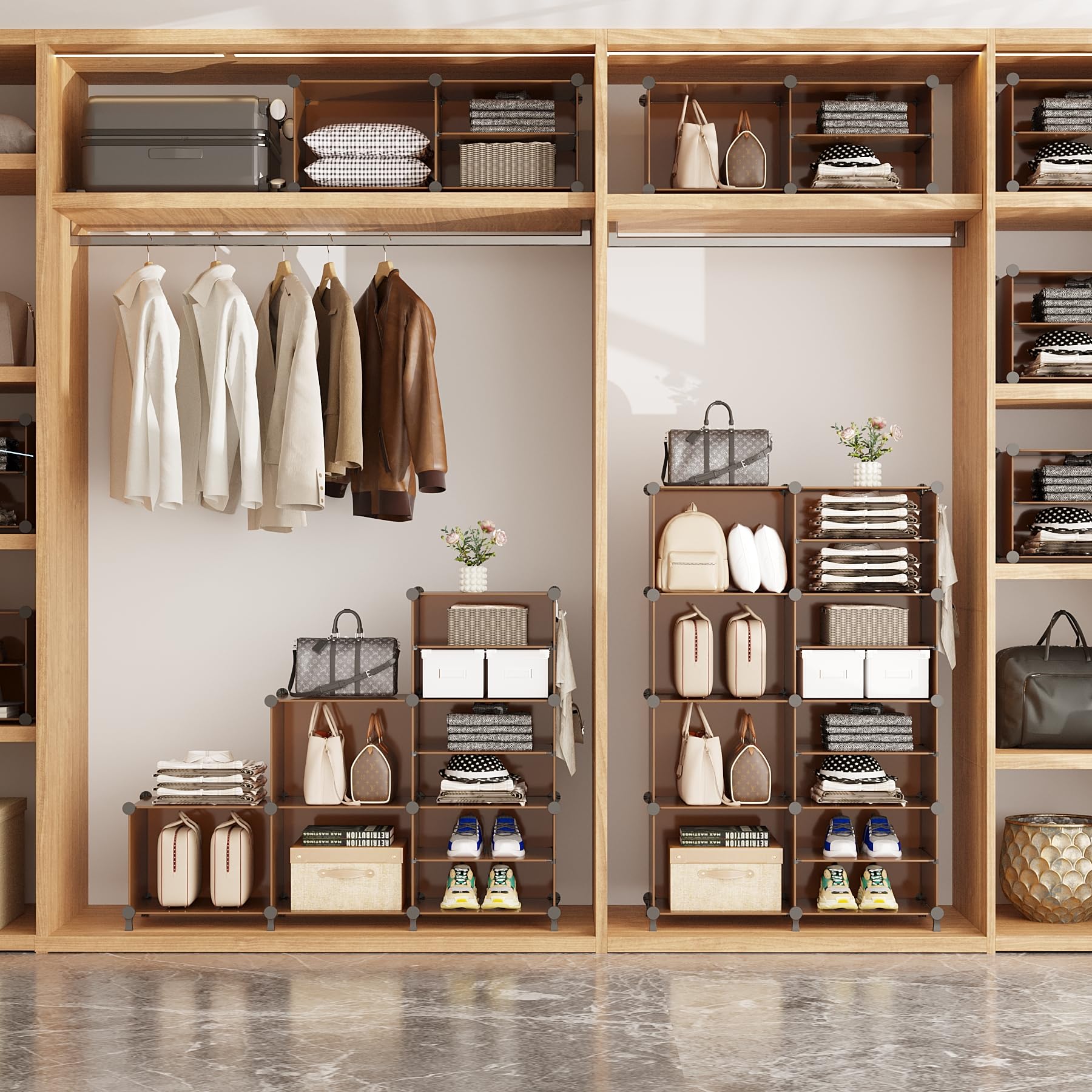 AWTATOS Organizer per armadio con 8 ripiani cubici portatili per armadio e vestiti impilabili per armadio, camera da letto, soggiorno, ufficio, marrone cacao