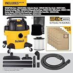 DEWALT 6 Gal Stealthsonic Shop Vacuum Wet and Dry, 5 Peak HP Poweful Suction Ultra-Quiet Vacuum Cleaner with Complete Accessory Kit and 6 Dust Bages, Shop Vac for Home, Jobsite, Workshop, Garage, Car | Ultra Quiet Motor with Powerful Suction, 6 Dust 