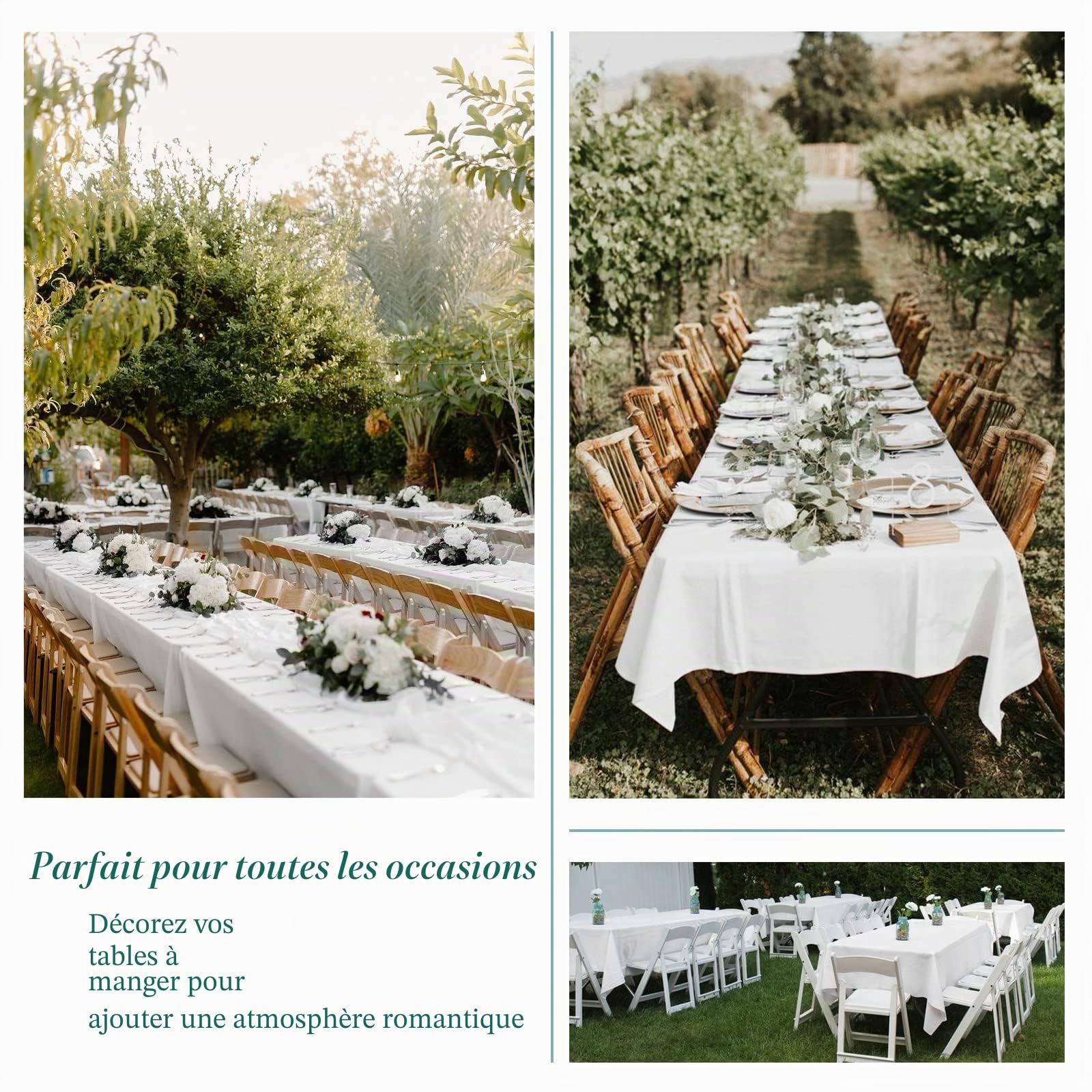 Showgeous Lot de 6 Nappes Rectangulaires 153x320cm en Coton Blanc, Housses de Table Lavables pour Mariage, Banquet, Restaurant
