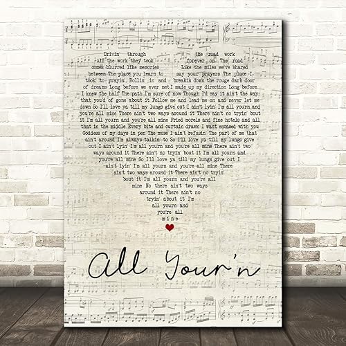 The Card Zoo All Your'n Script Heart Song Lyric Cita Arte de pared Impresión de regalo