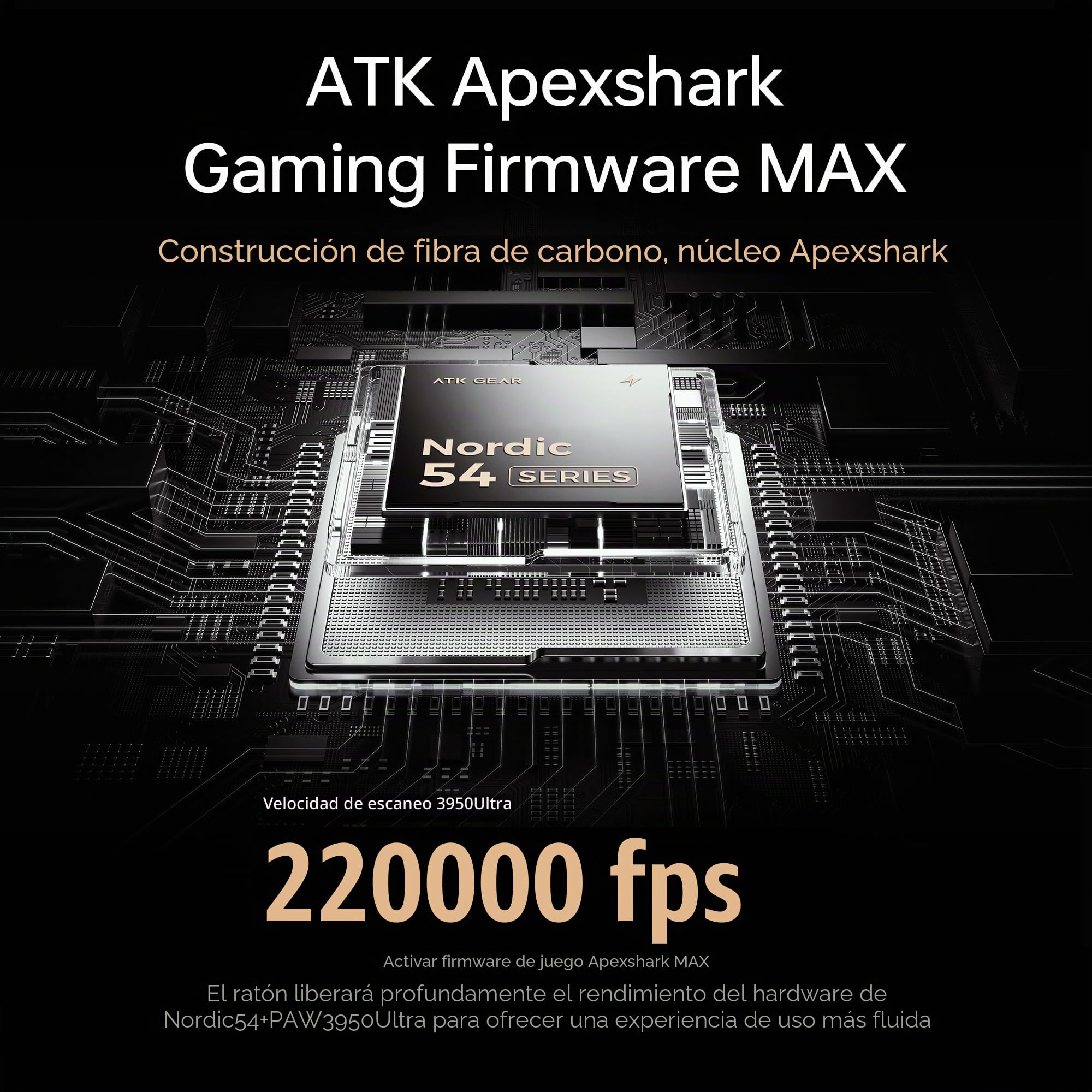 ATK Blazing Sky Ghost Hollow Ratón inalámbrico para juegos de fibra de carbono, sensor PAW3950, Nordic 54L15, 8k Polling, 48 g, Tri-Mode 2,4 g/Bluetooth/con cable
