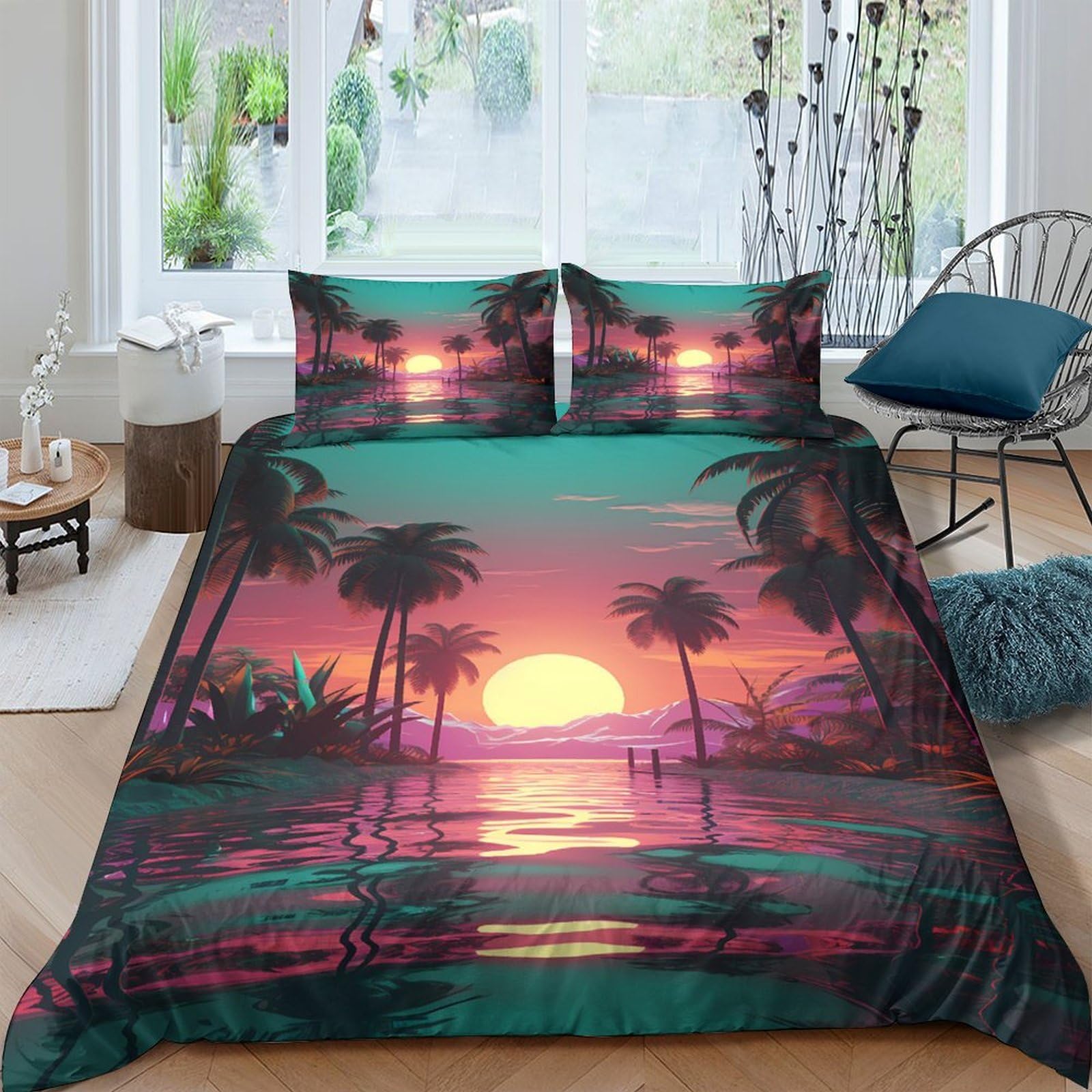Ctjqhvkz Style-6 3D Printed Sunset Beach Fitted Sheet Microfiber Soft Breathable Palm Tree Mattress Cover For Bedroom Dorm Decor Single（135X200cm）