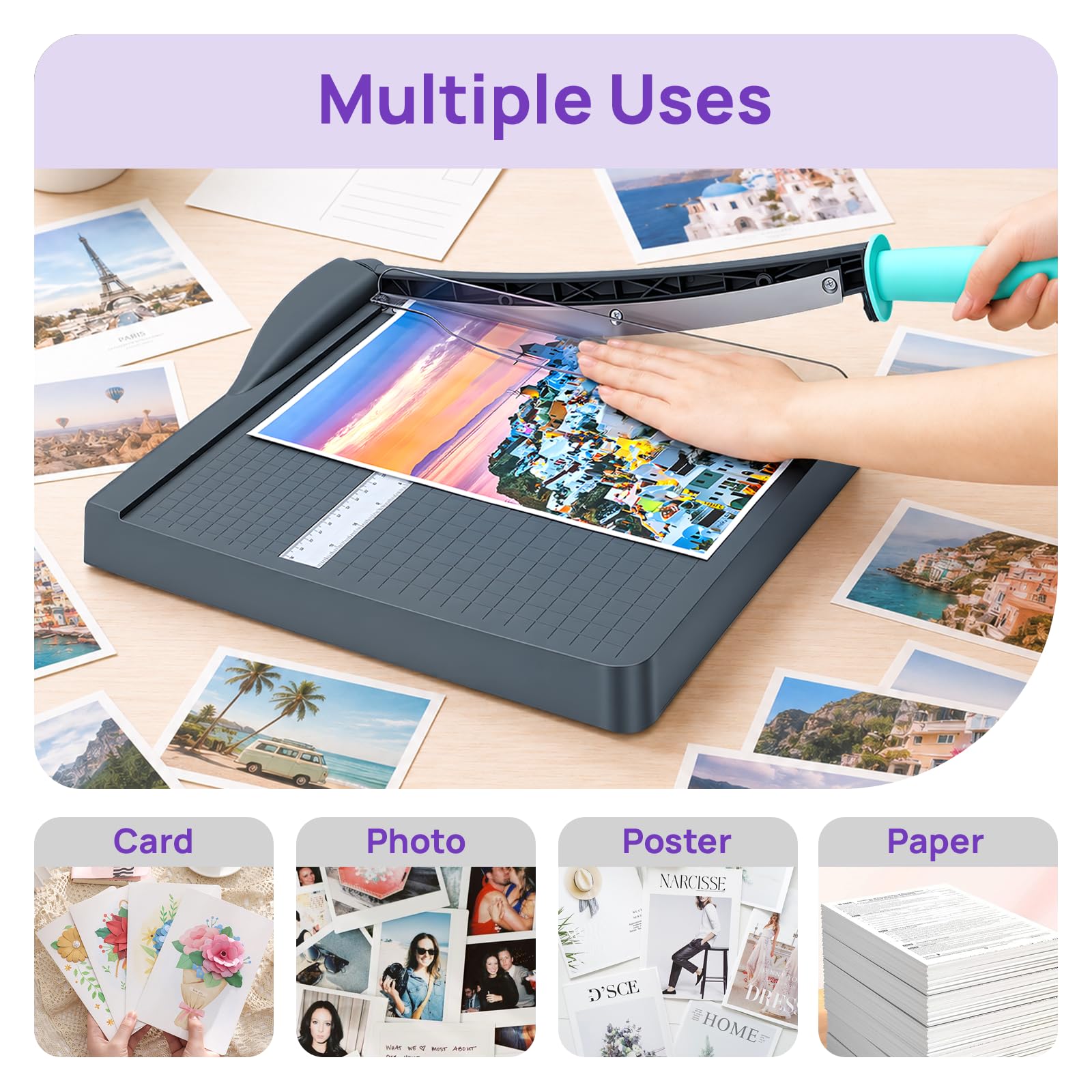 Papierschneider A4, Schneidemaschine Papier bis zu 12 Blatt, 12 Zoll Schnittlänge, Manueller Hebelschneider mit Hoher Präzision für Karten, Fotos, Papier und Karton (Dunkelgrau)