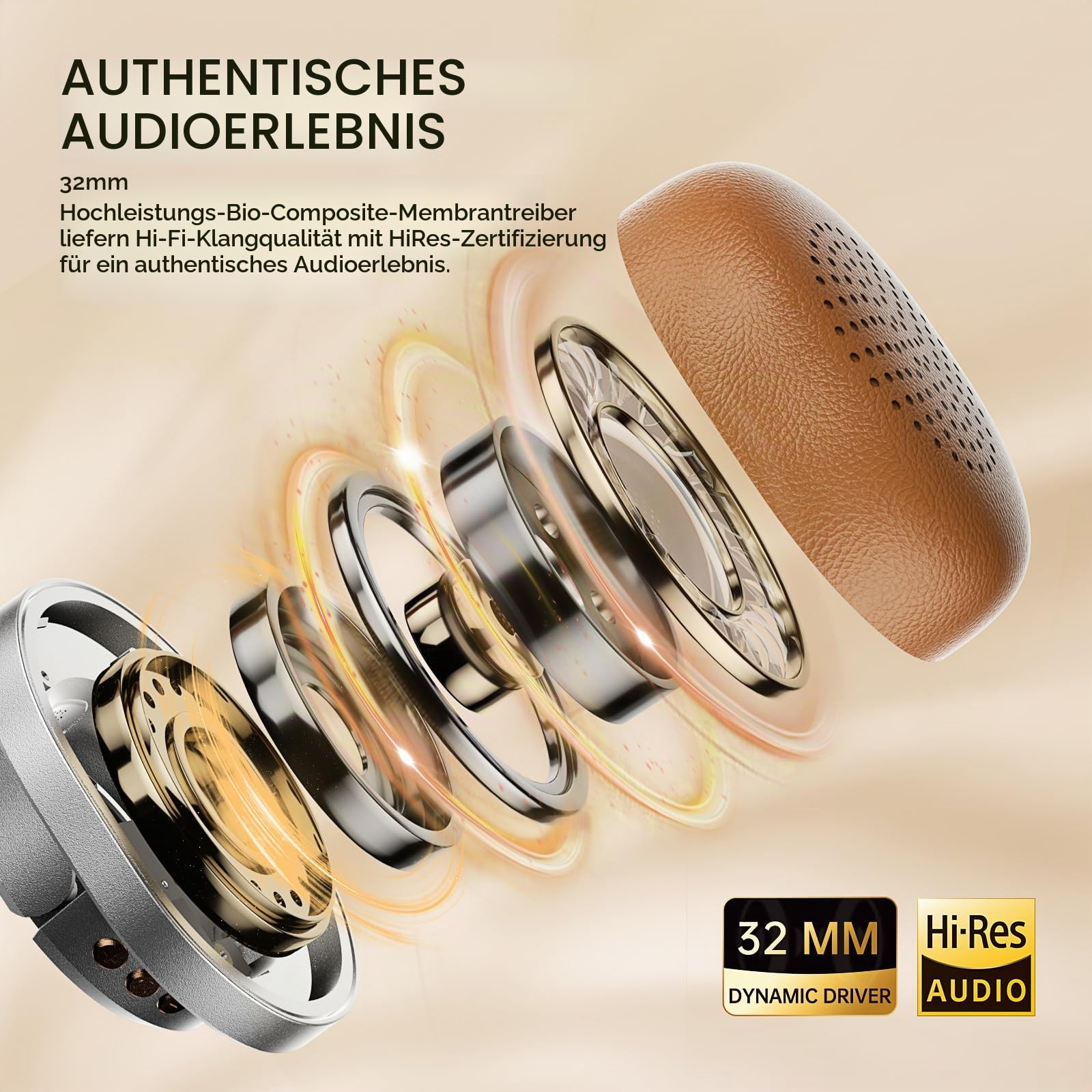 iKF Rona Retro Kopfhörer Bluetooth Mit Adaptive Noise Cancelling, Vintage Kopfhörer Kabellos, Hi-Res Audio, bis zu 75 Stunden Spielzeit, HD-Mikrofon, Transparenz Modus,Custom EQ über App(Braun)