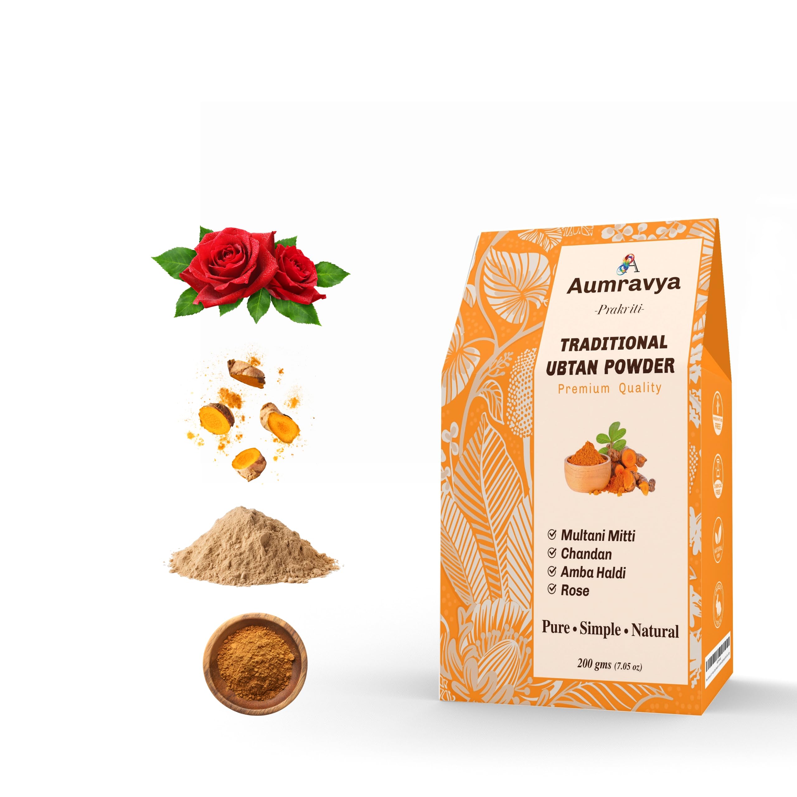 100% Natural Ubtan Powder for Glowing Skin – Premium Herbal Face & Body Cleanser with Turmeric, Sandalwood, Rose, Multani Mitti & Gram Flour | Tan Removal, Brightening & Bridal Glow – 200 gm