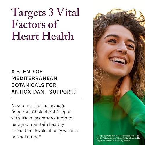 Miniatura 6 de Reserveage Beauty, soporte de colesterol de bergamota con resveratrol, suplemento antioxidante para apoyo cardiovascular y salud cardíaca, vegano,