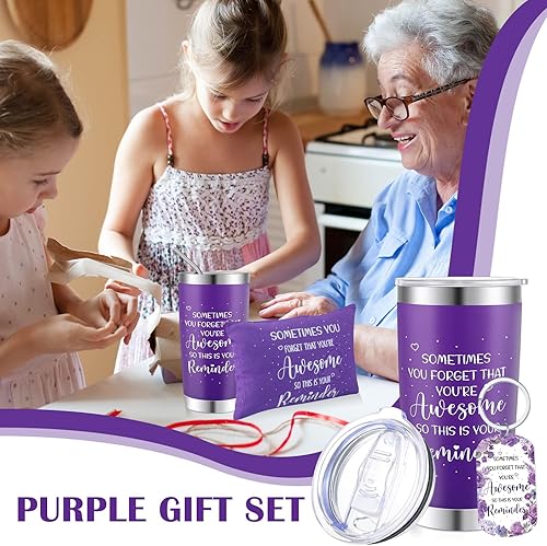 Miniatura 6 de Zhehao 3 piezas de regalos inspiradores morados para mujeres, regalos de agradecimiento, regalos del día de la madre, vaso morado café de 20 onzas,