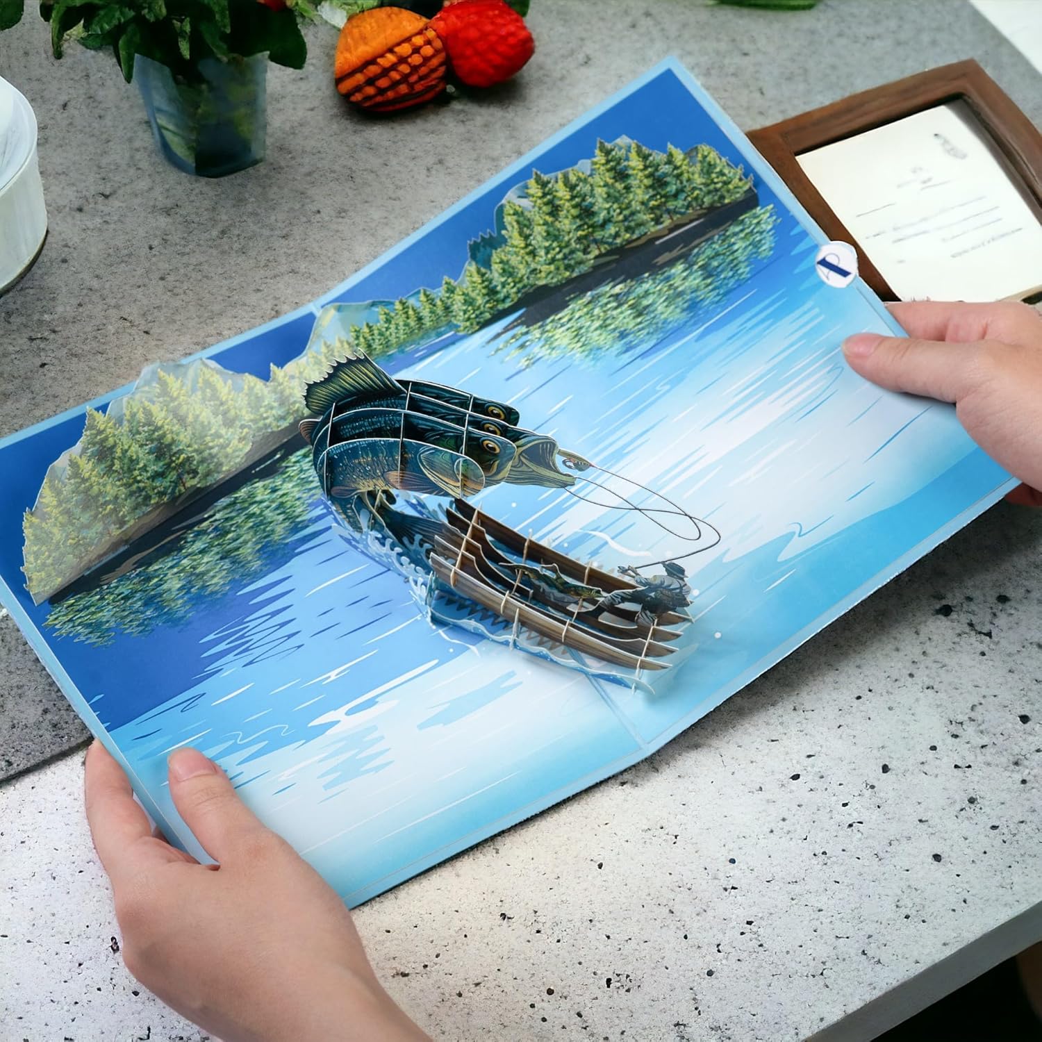 Fishing Pop Up Card for Dad – Handmade 3D Lake Fishing Birthday & Father’s Day Card, Unique Retirement Gift for Fisherman - Image 4